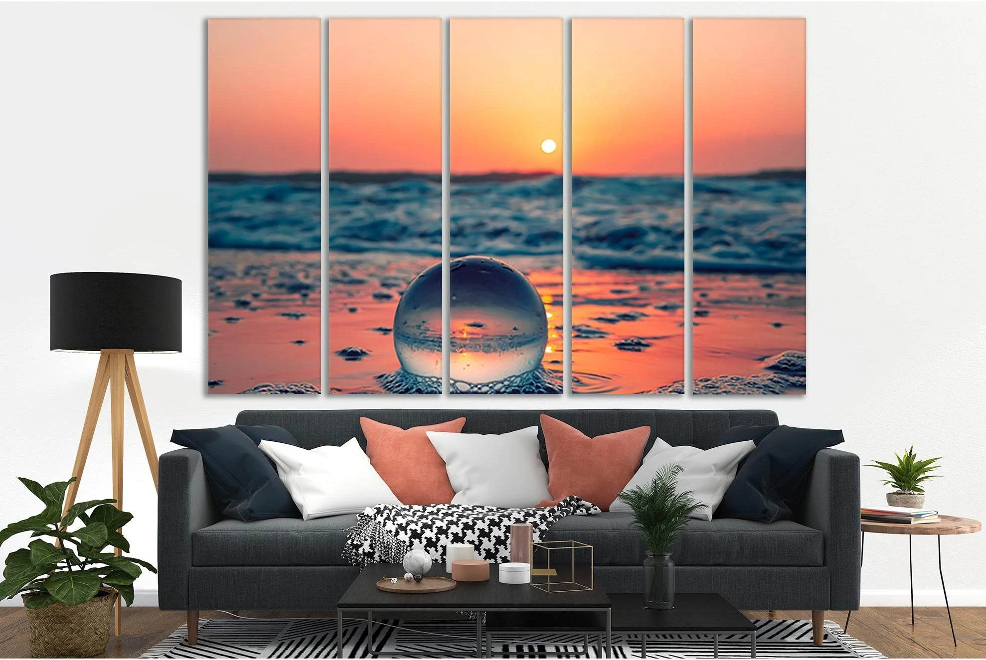 Glass Ball On Calm Ocean №SL265 Ready to Hang Canvas Print - Zellart Canvas Prints 0new, ALL_Products, SUNRISE & SUNSET WALL ART