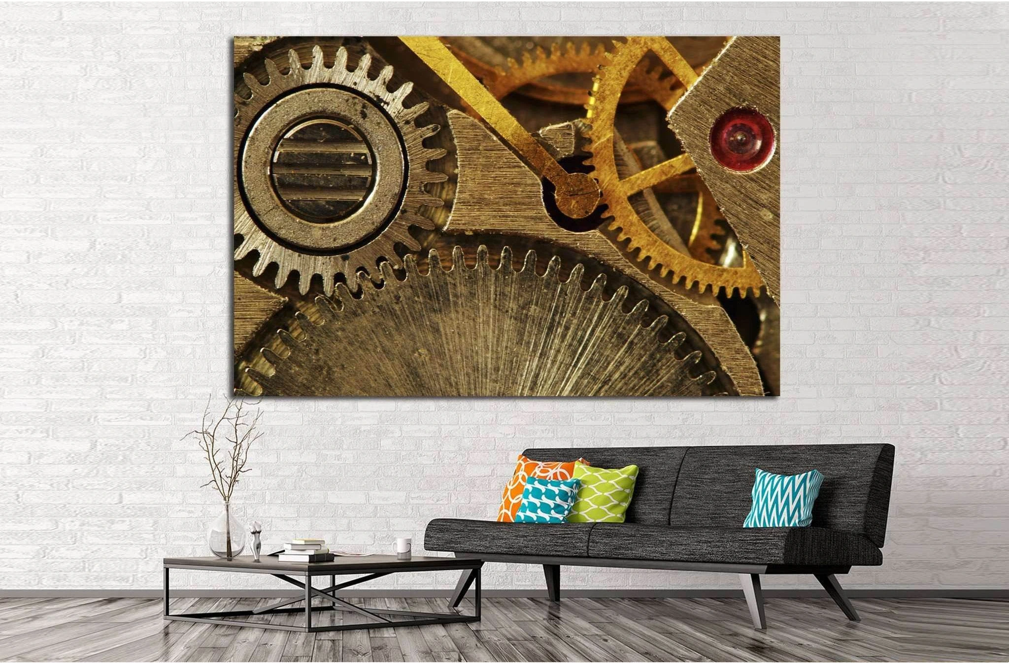 Gold Clock Mechanism №220 Ready to Hang Canvas Print - Zellart Canvas Prints ALL_Products, wd-220