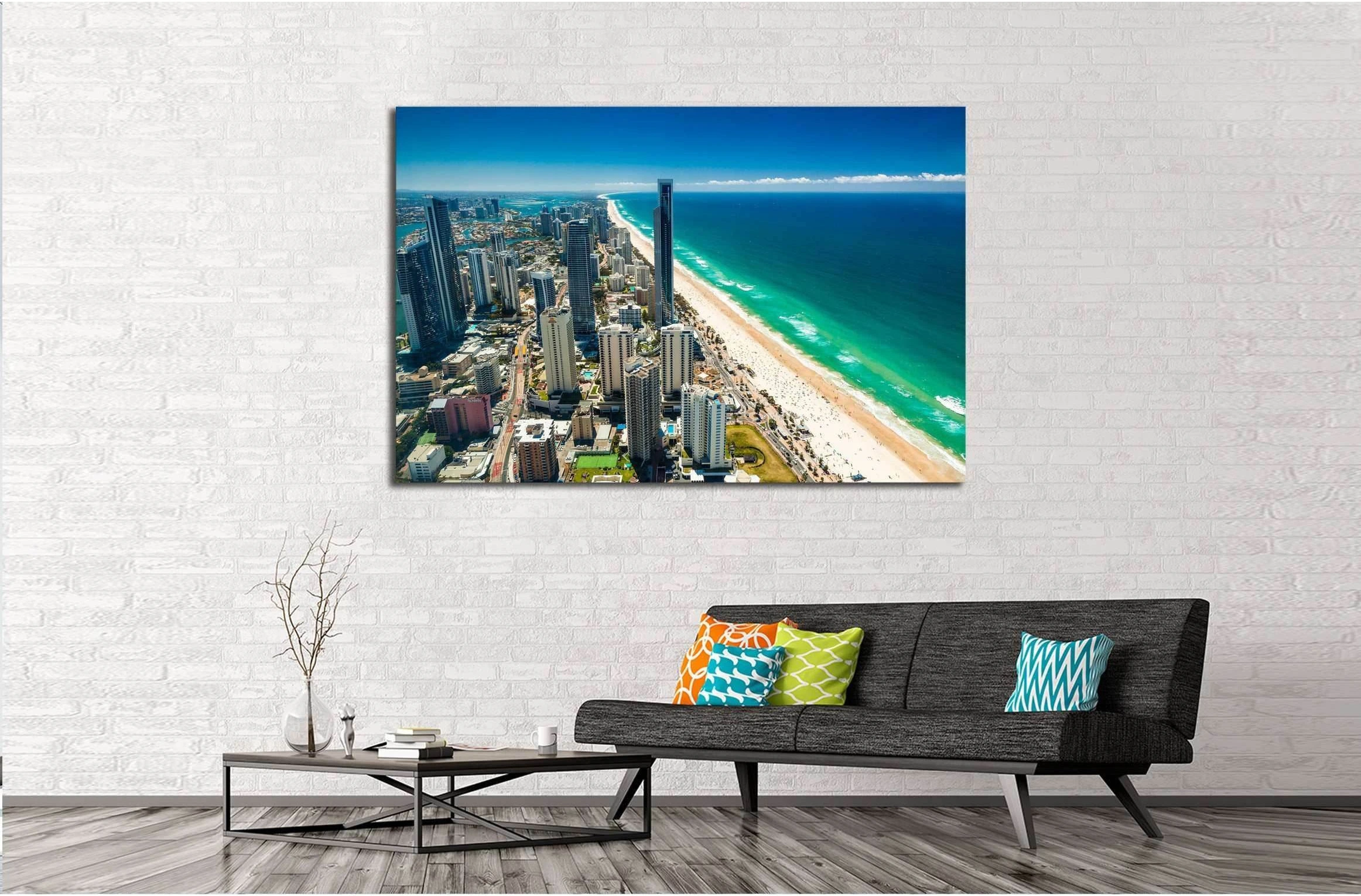 GOLD COAST, AUS, Aerial view of the Gold Coast in Queensland Australia looking from Surfers Paradise north towards Brisbane №2307 Ready to Hang Canvas Print - Zellart Canvas Prints ALL_Products, s-2307