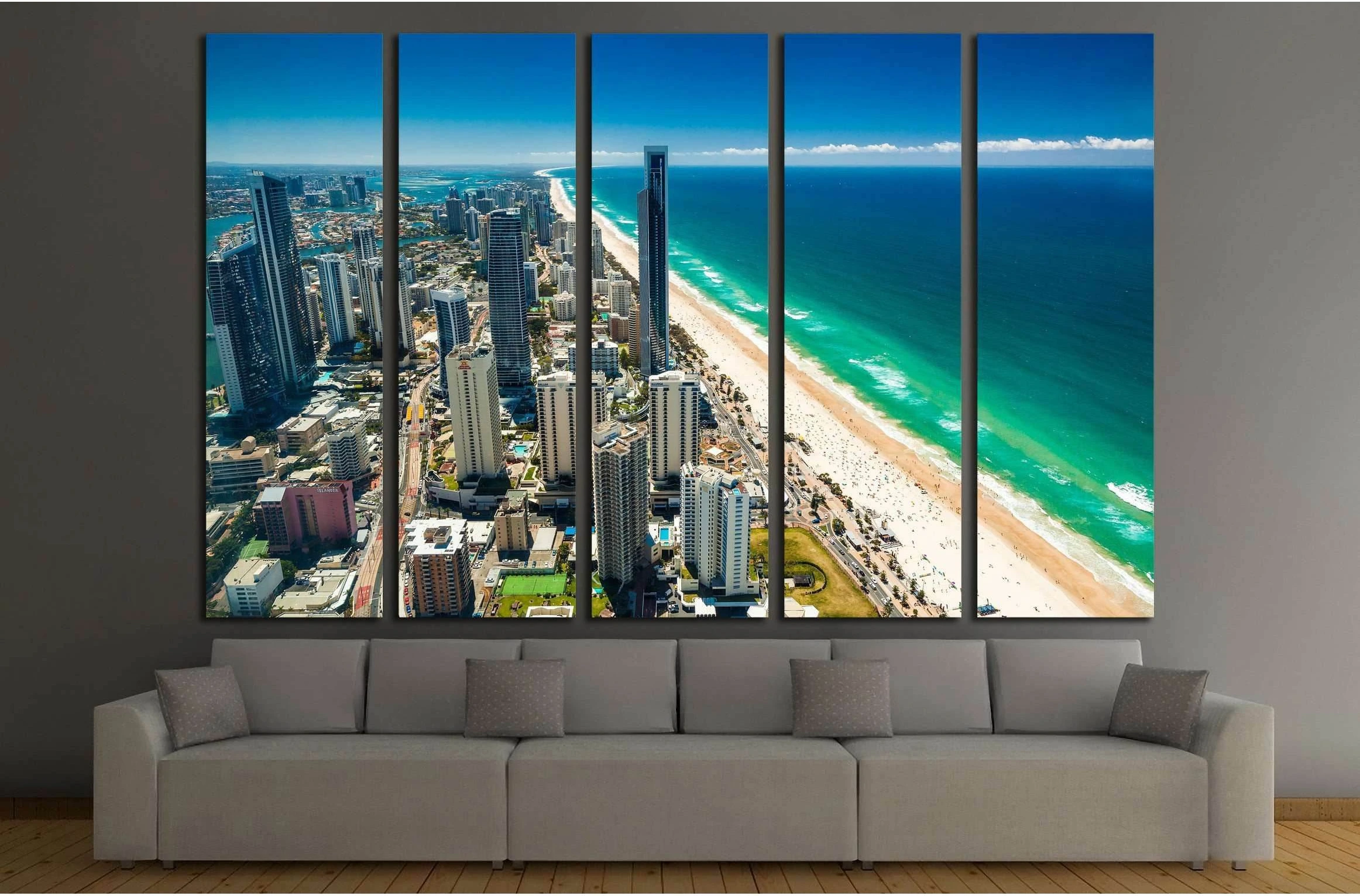 GOLD COAST, AUS, Aerial view of the Gold Coast in Queensland Australia looking from Surfers Paradise north towards Brisbane №2307 Ready to Hang Canvas Print - Zellart Canvas Prints ALL_Products, s-2307