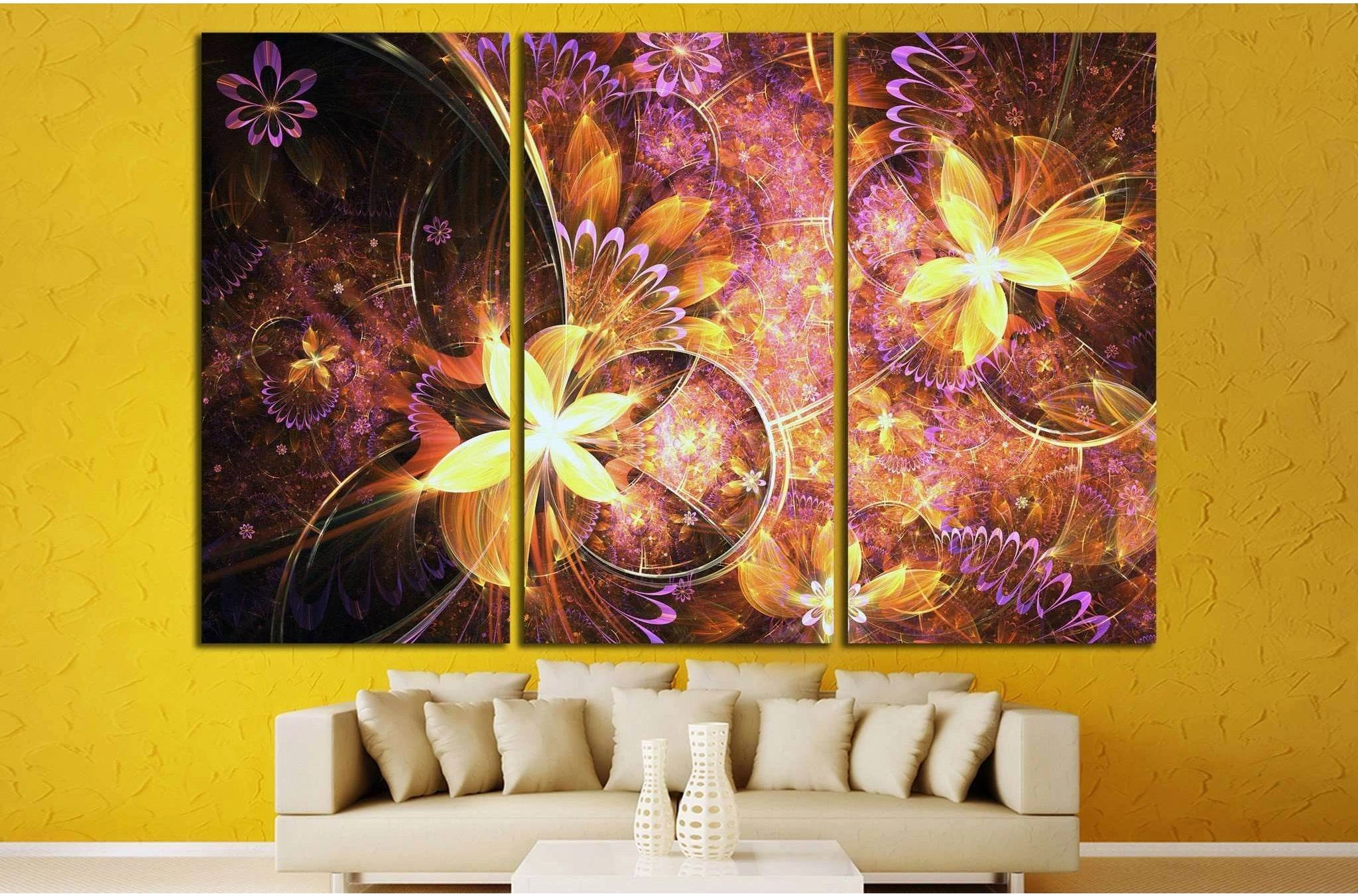 Golden fractal flowers №1425 Ready to Hang Canvas Print - Zellart Canvas Prints ALL_Products, s-1425