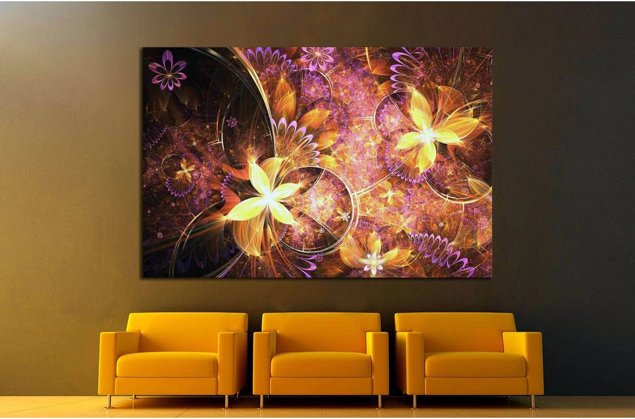Golden fractal flowers №1425 Ready to Hang Canvas Print - Zellart Canvas Prints ALL_Products, s-1425