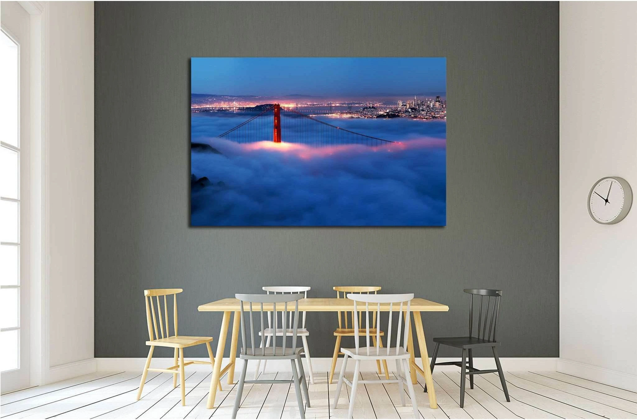 Golden Gate at night surrounded by fog №1935 Ready to Hang Canvas Print - Zellart Canvas Prints ALL_Products, s-1935