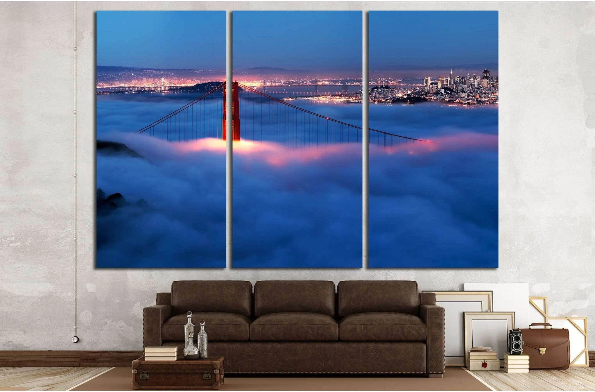Golden Gate at night surrounded by fog №1935 Ready to Hang Canvas Print - Zellart Canvas Prints ALL_Products, s-1935