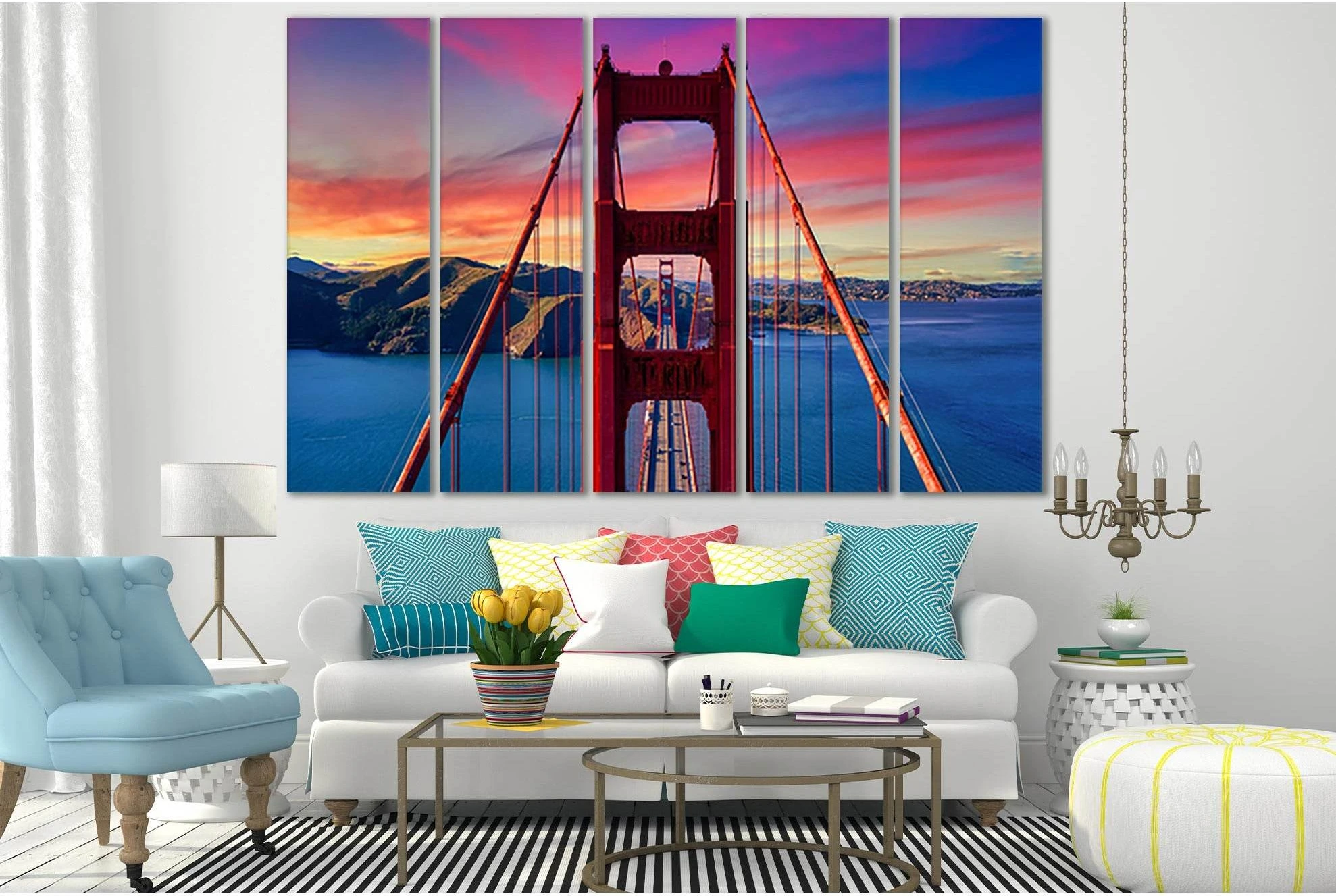 Golden Gate Bridge At Sunset №SL1124 Ready to Hang Canvas Print - Zellart Canvas Prints 0new, ALL_Products, Bridges Wall Art