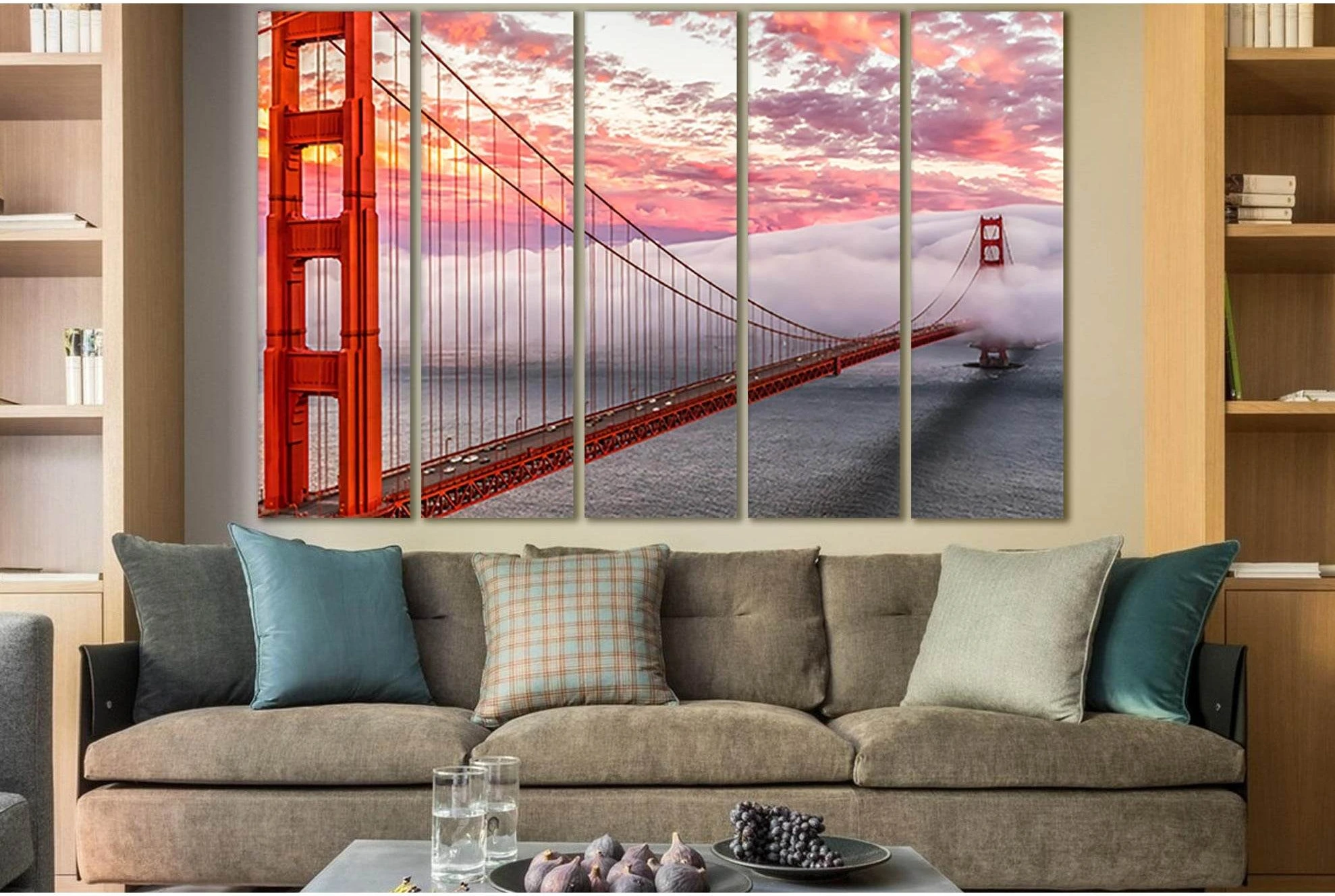 Golden Gate Bridge In The Clouds №SL1087 Ready to Hang Canvas Print - Zellart Canvas Prints 0new, ALL_Products, Bridges Wall Art