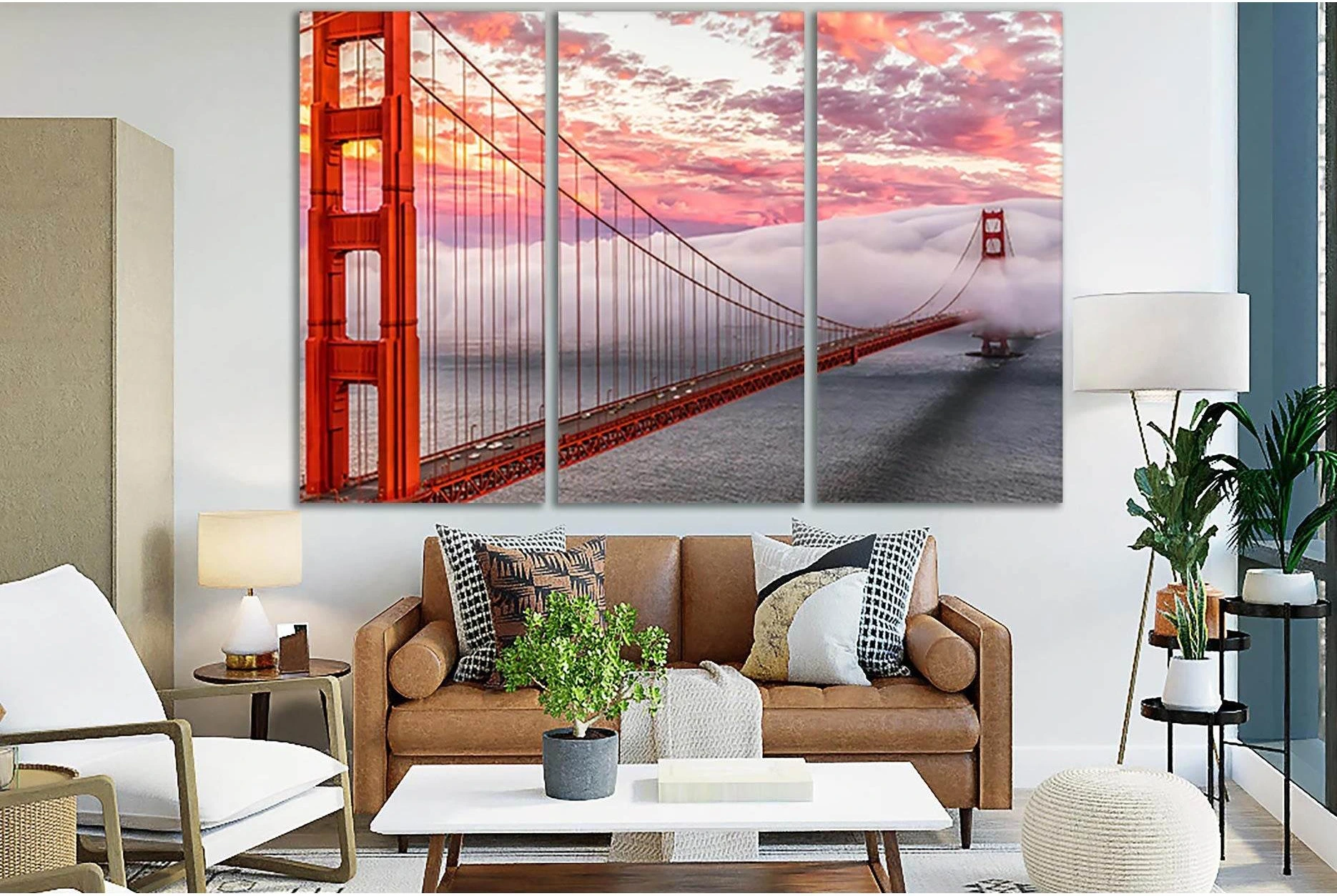 Golden Gate Bridge In The Clouds №SL1087 Ready to Hang Canvas Print - Zellart Canvas Prints 0new, ALL_Products, Bridges Wall Art