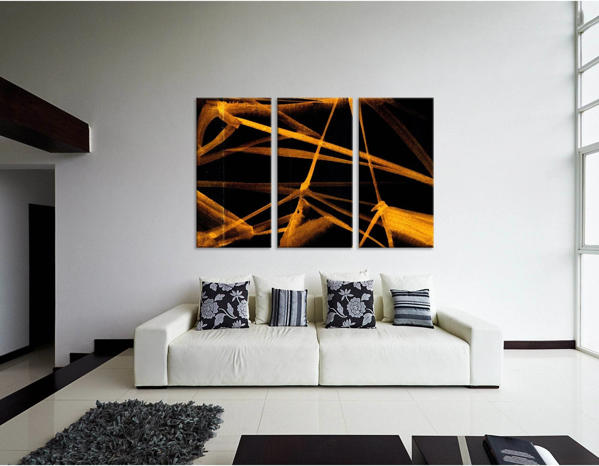 Golden Lines On Black Abstract №04277 Ready to Hang Canvas Print - Zellart Canvas Prints ALL_Products