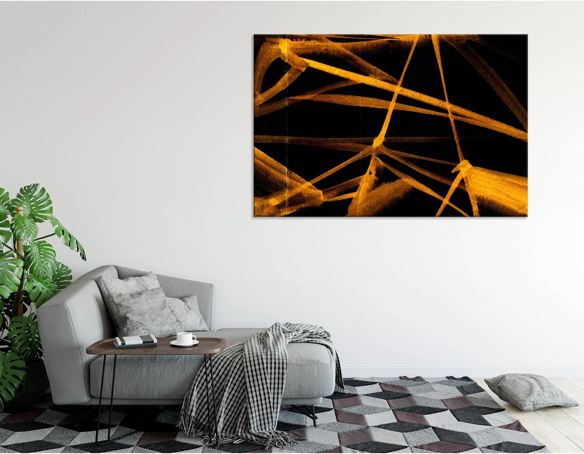 Golden Lines On Black Abstract №04277 Ready to Hang Canvas Print - Zellart Canvas Prints ALL_Products