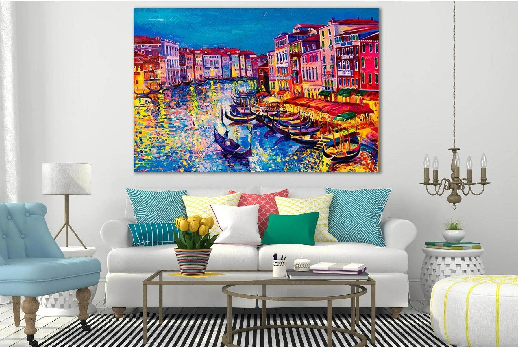 Gondolas And Colour Reflections №SL608 Ready to Hang Canvas Print - Zellart Canvas Prints 0new, ALL_Products, Oil Painting Wall Art