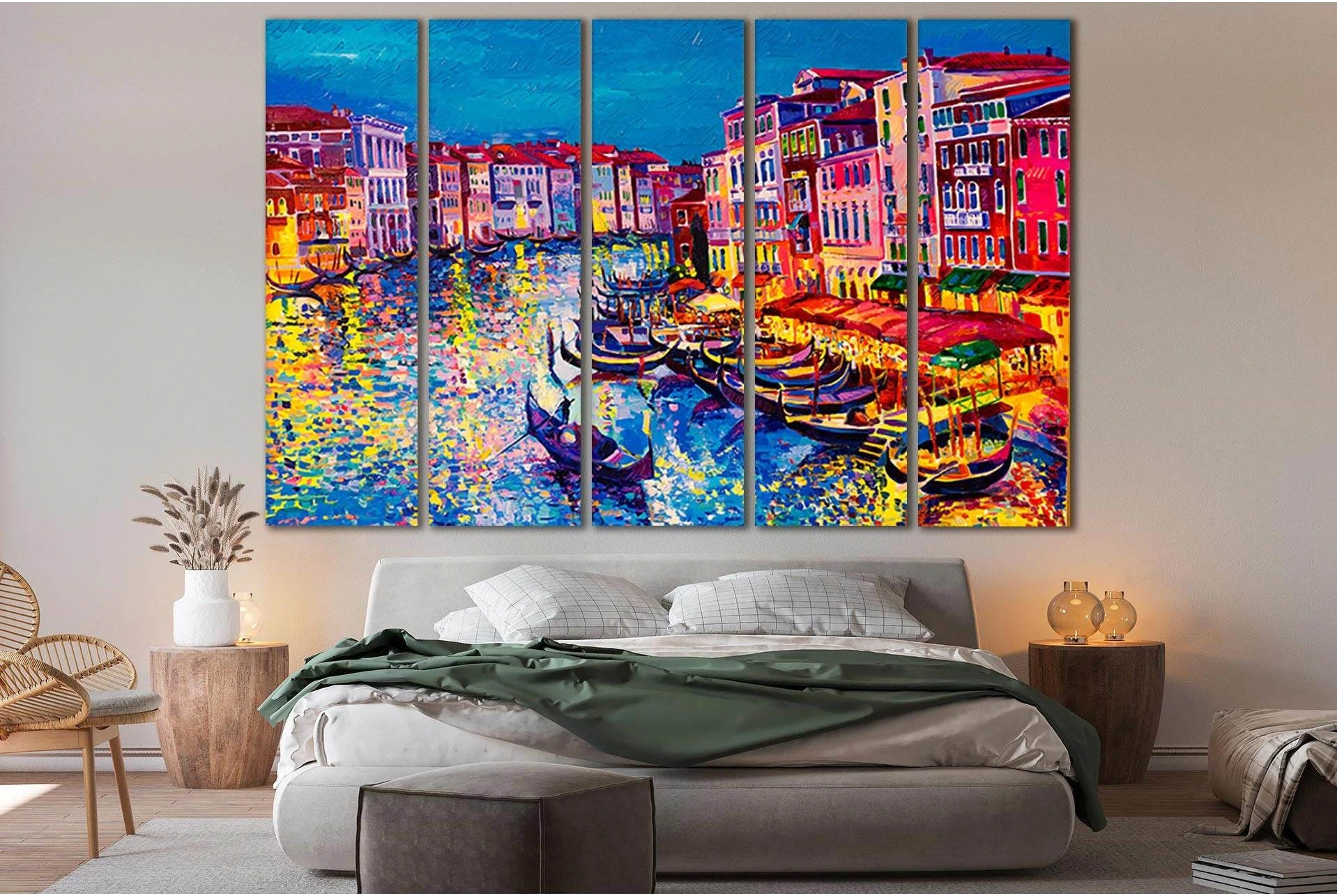 Gondolas And Colour Reflections №SL608 Ready to Hang Canvas Print - Zellart Canvas Prints 0new, ALL_Products, Oil Painting Wall Art