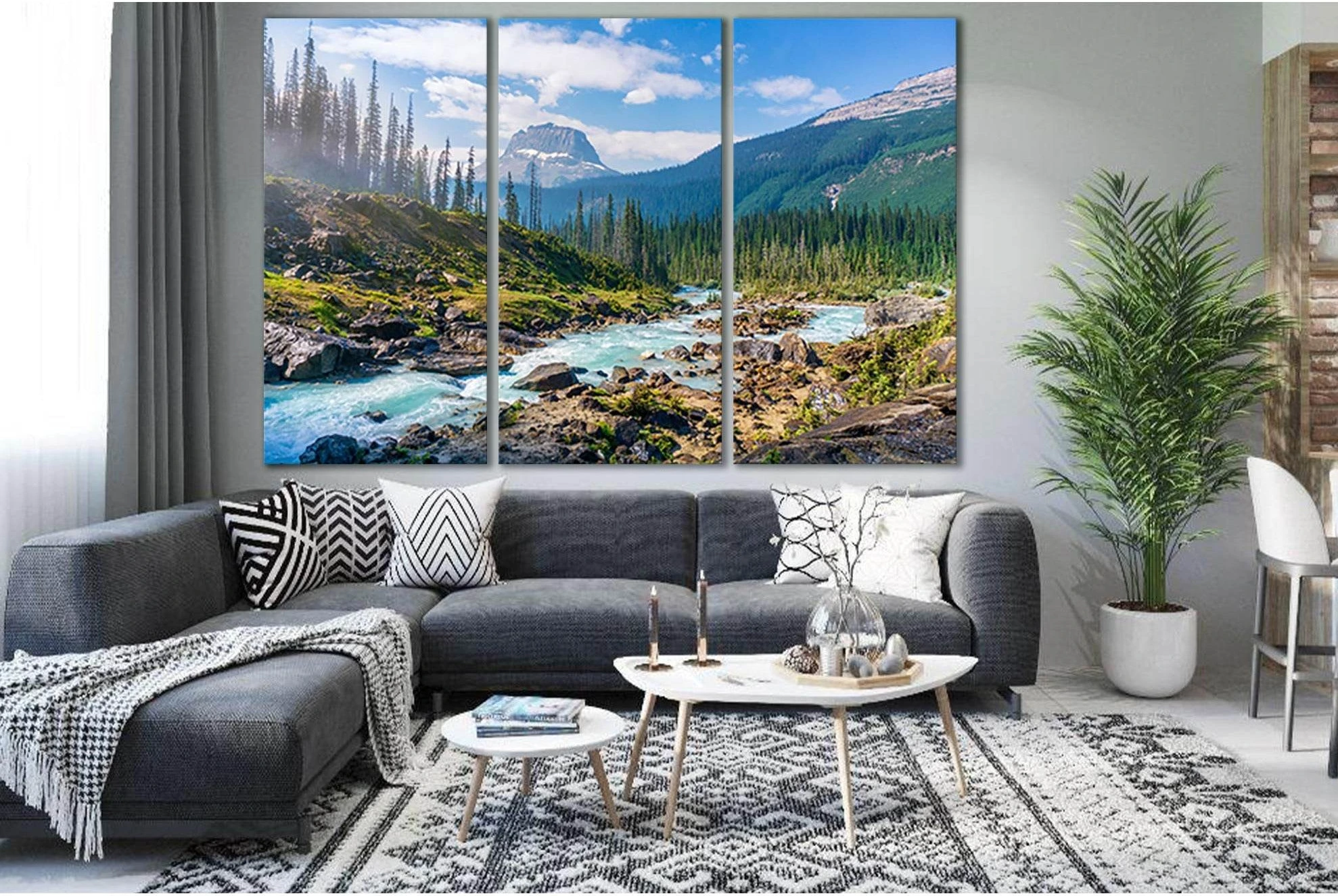 Gorgeous Mountain River №SL1592 Ready to Hang Canvas Print - Zellart Canvas Prints 0new, ALL_Products, Mountains Wall Art, Nature Wall Art