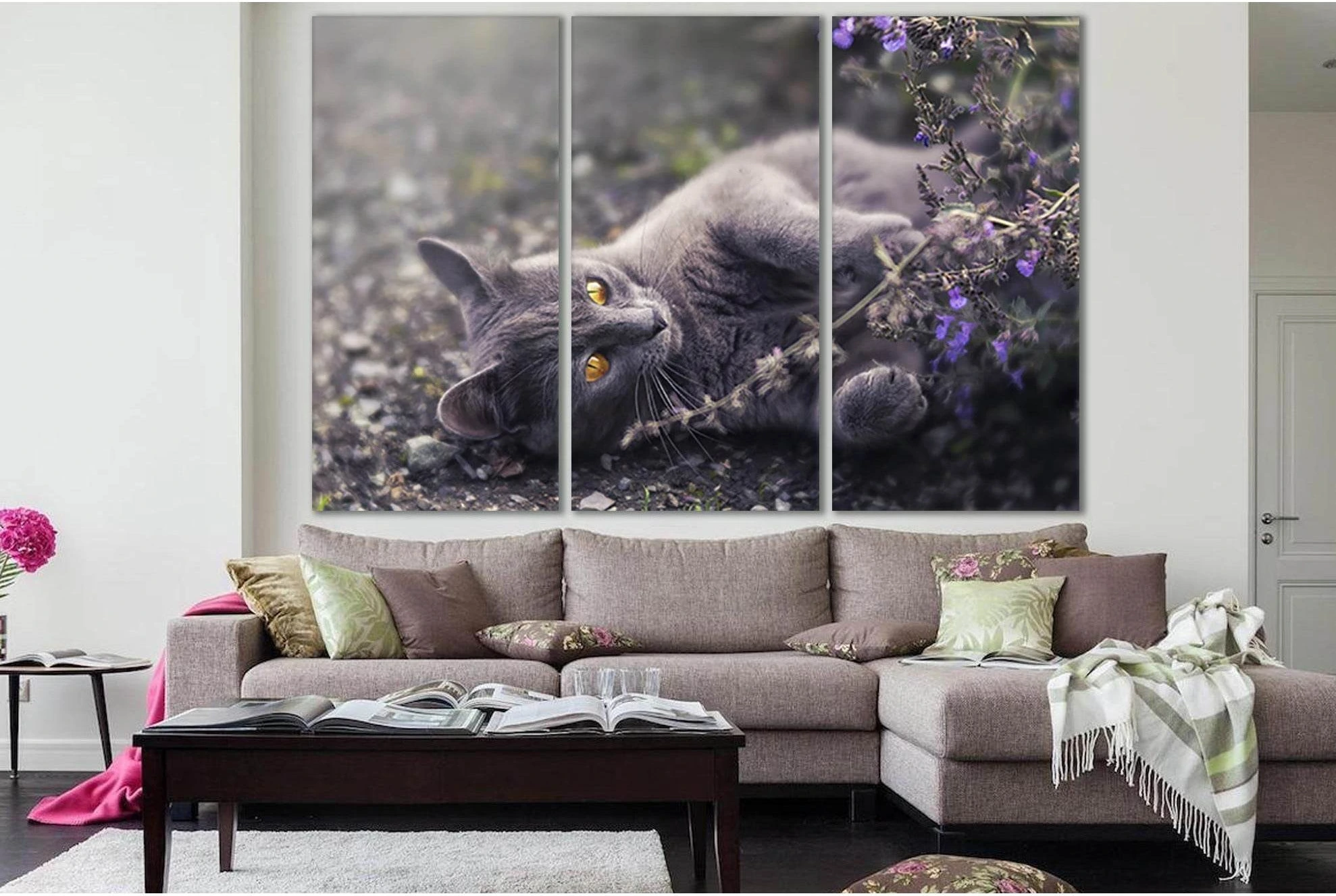 Gray Cat With Yellow Eyes №SL1053 Ready to Hang Canvas Print - Zellart Canvas Prints 0new, ALL_Products, Animals & Wildlife