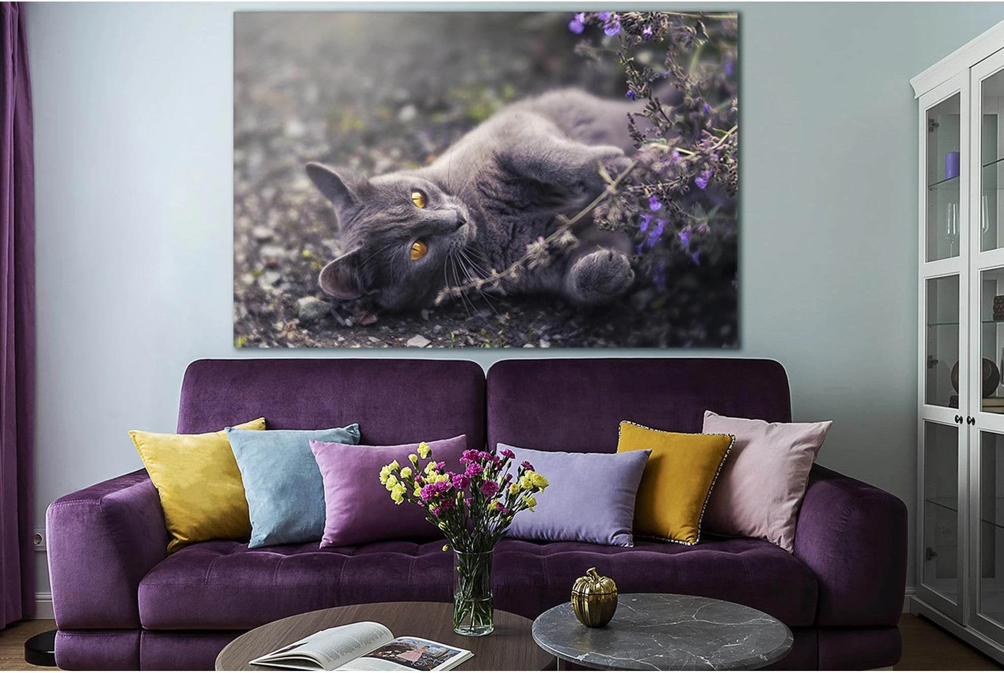 Gray Cat With Yellow Eyes №SL1053 Ready to Hang Canvas Print - Zellart Canvas Prints 0new, ALL_Products, Animals & Wildlife