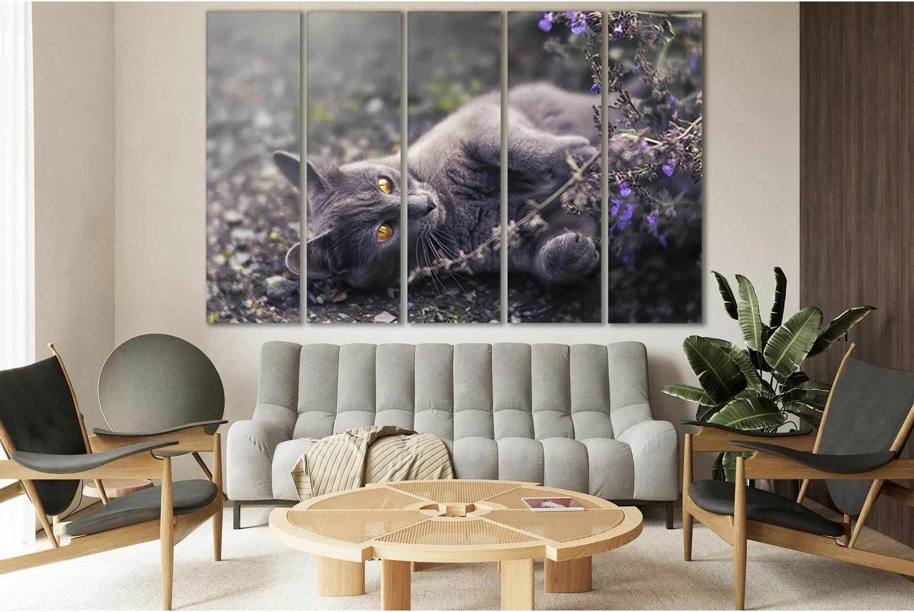 Gray Cat With Yellow Eyes №SL1053 Ready to Hang Canvas Print - Zellart Canvas Prints 0new, ALL_Products, Animals & Wildlife