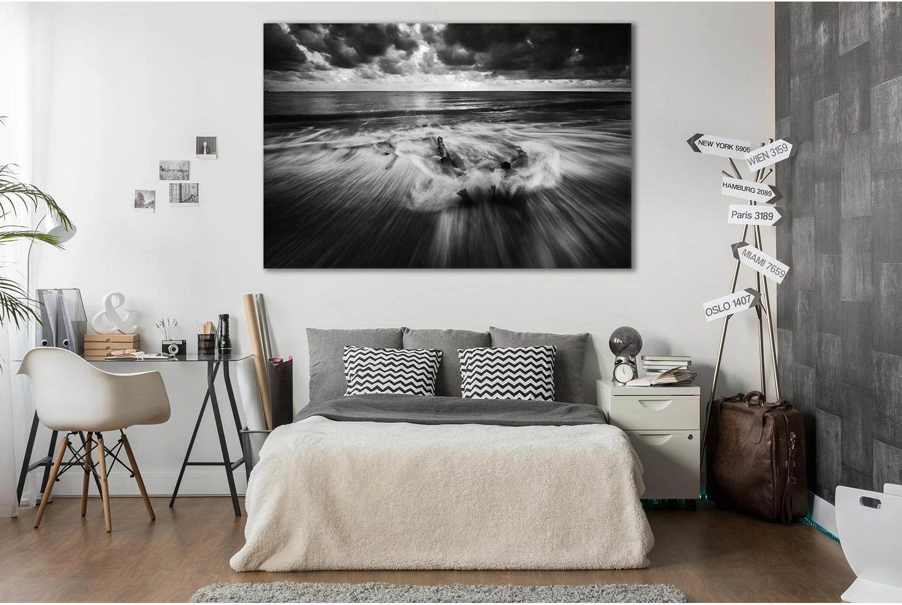 Gray Sky Sea Black And White №SL167 Ready to Hang Canvas Print - Zellart Canvas Prints 0new, ALL_Products, Beach Ocean & Waves