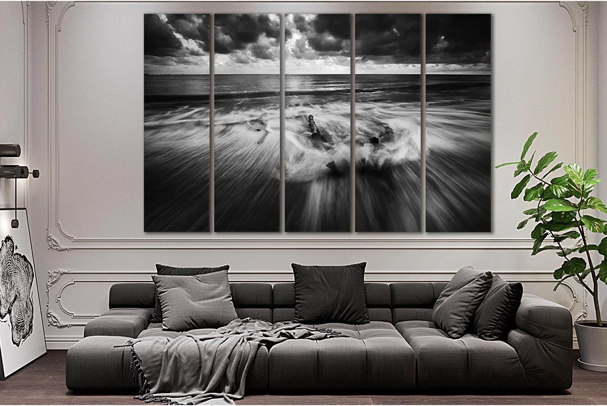 Gray Sky Sea Black And White №SL167 Ready to Hang Canvas Print - Zellart Canvas Prints 0new, ALL_Products, Beach Ocean & Waves