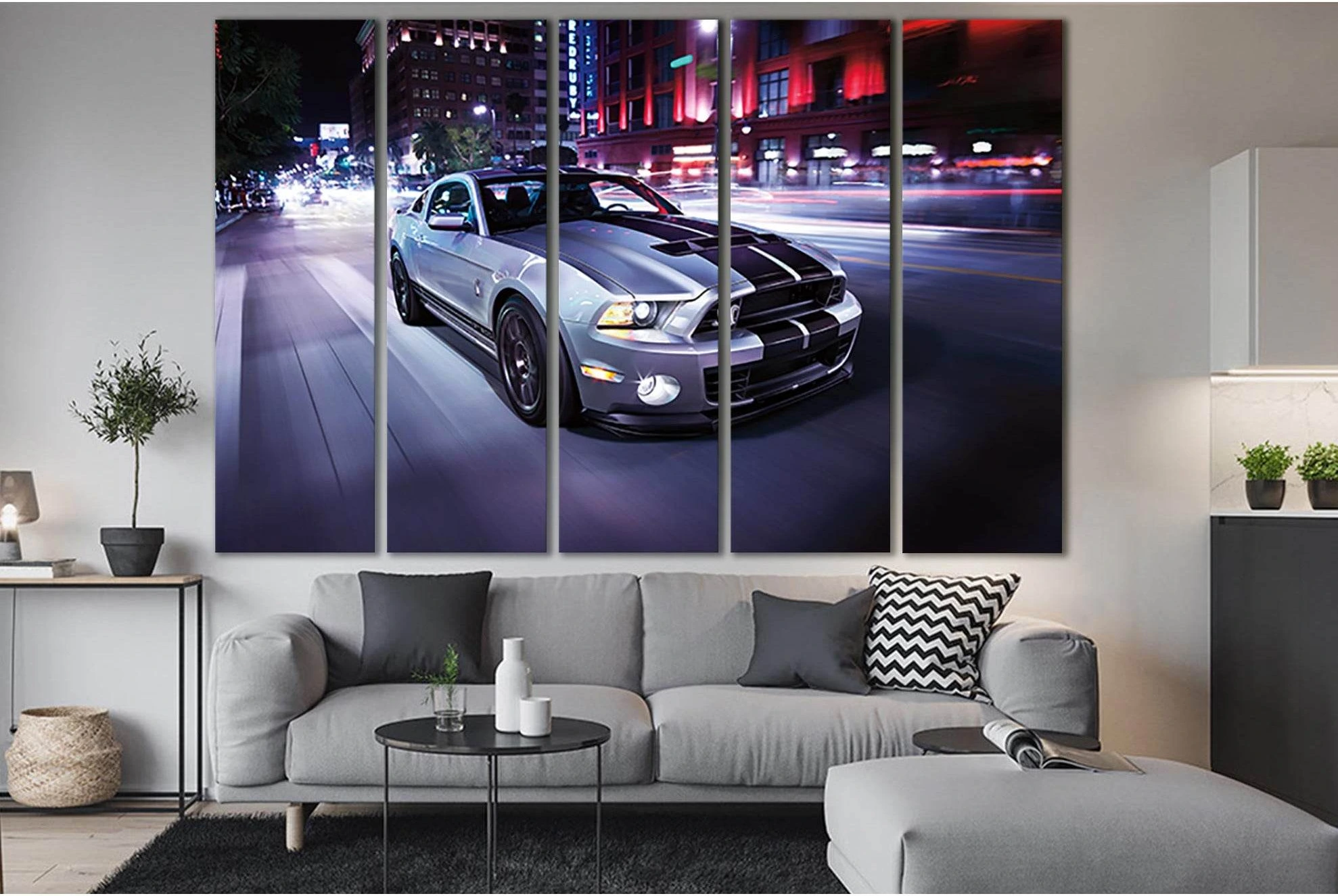 Gray Sports Car At Night №SL1443 Ready to Hang Canvas Print - Zellart Canvas Prints 0new, ALL_Products, Engine