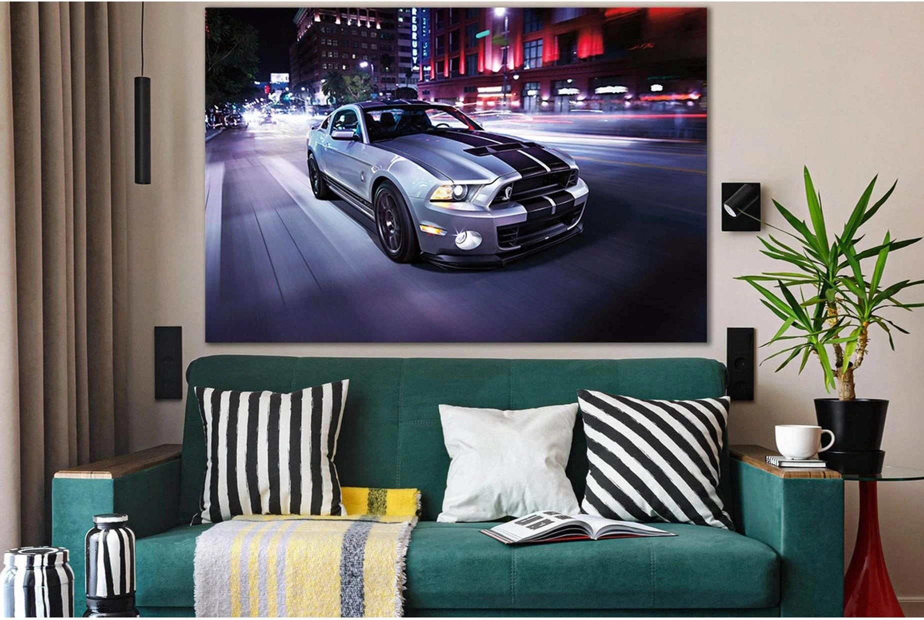 Gray Sports Car At Night №SL1443 Ready to Hang Canvas Print - Zellart Canvas Prints 0new, ALL_Products, Engine