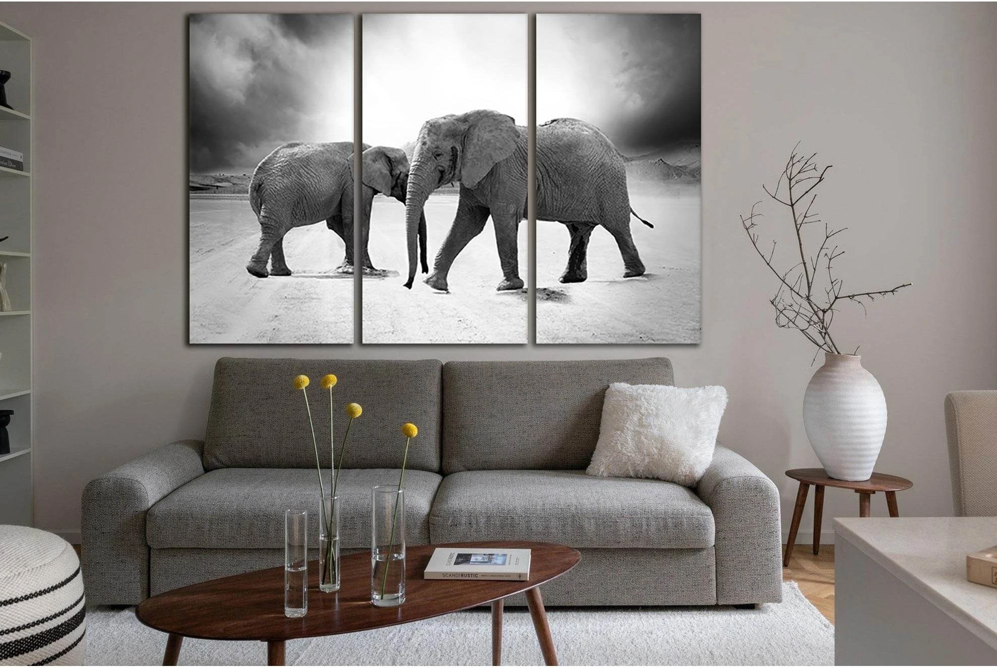 Grayscale Photo Of Two Elephants №SL884 Ready to Hang Canvas Print - Zellart Canvas Prints 0new, ALL_Products, Black & White Wall Art, Elephant