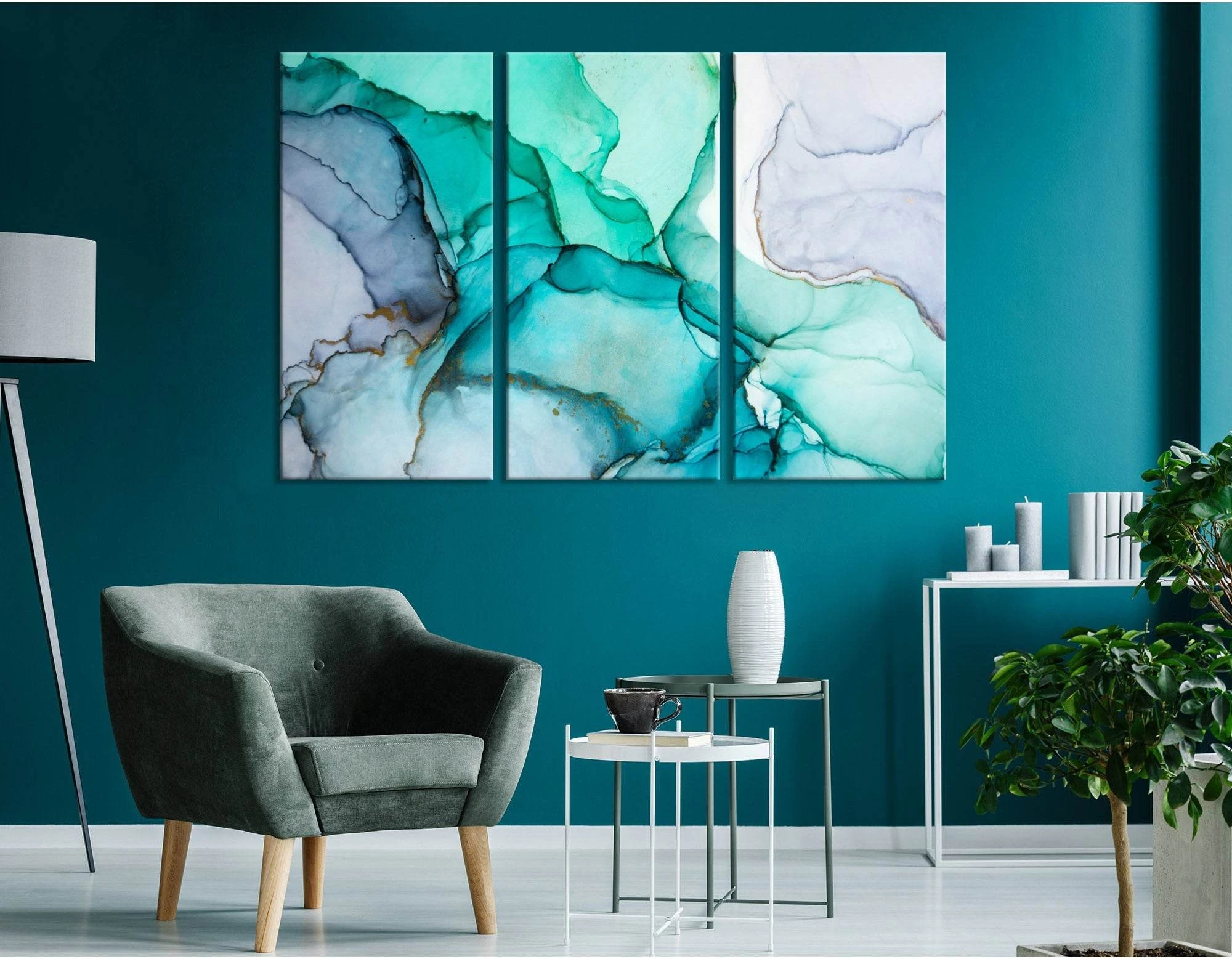 Green, Blue, Purple Modern Abstract №04415 Ready to Hang Canvas Print - Zellart Canvas Prints ALL_Products