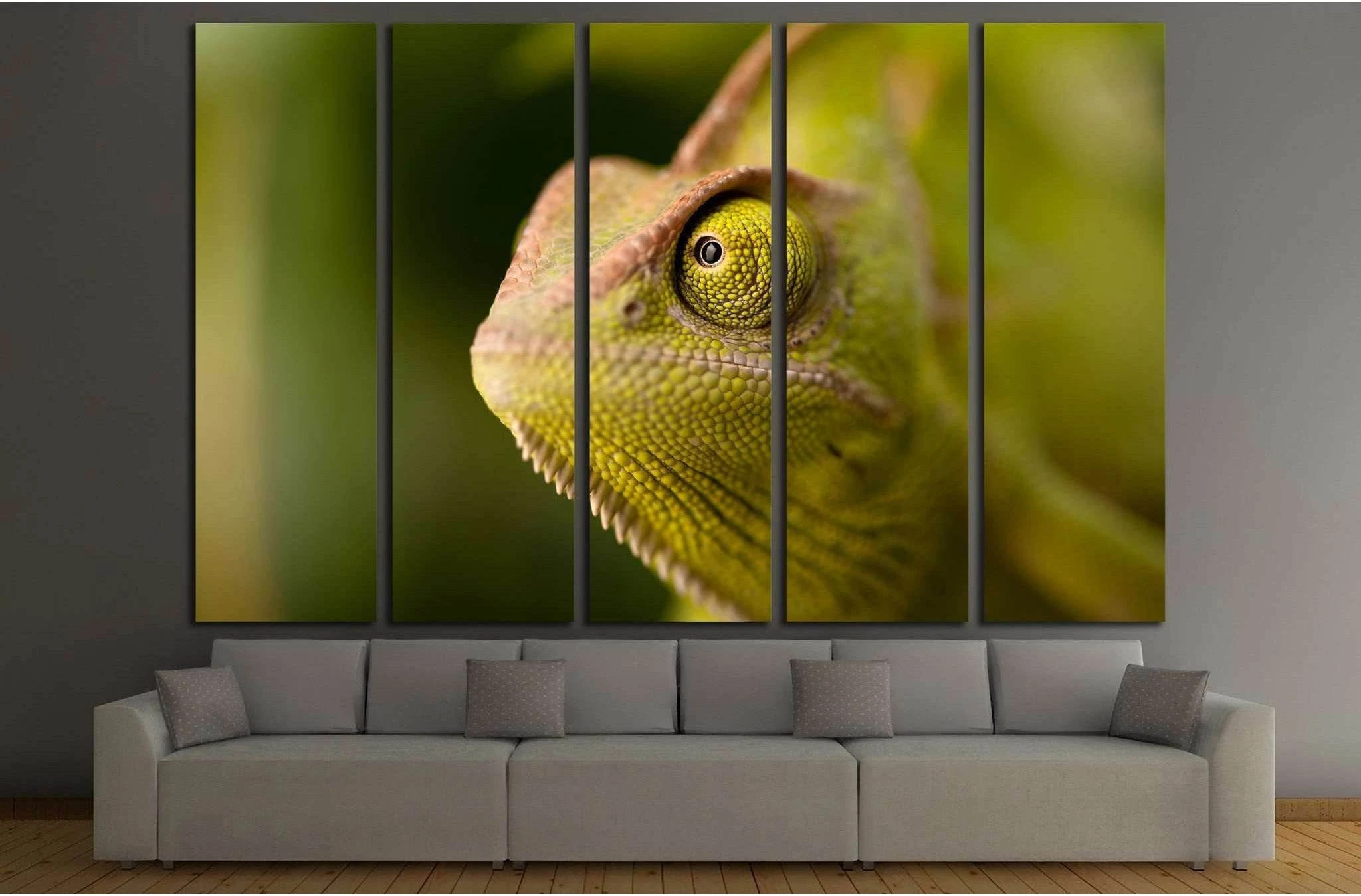 Green chameleon camouflaged by taking colors of its natural background №1829 Ready to Hang Canvas Print - Zellart Canvas Prints ALL_Products, s-1829