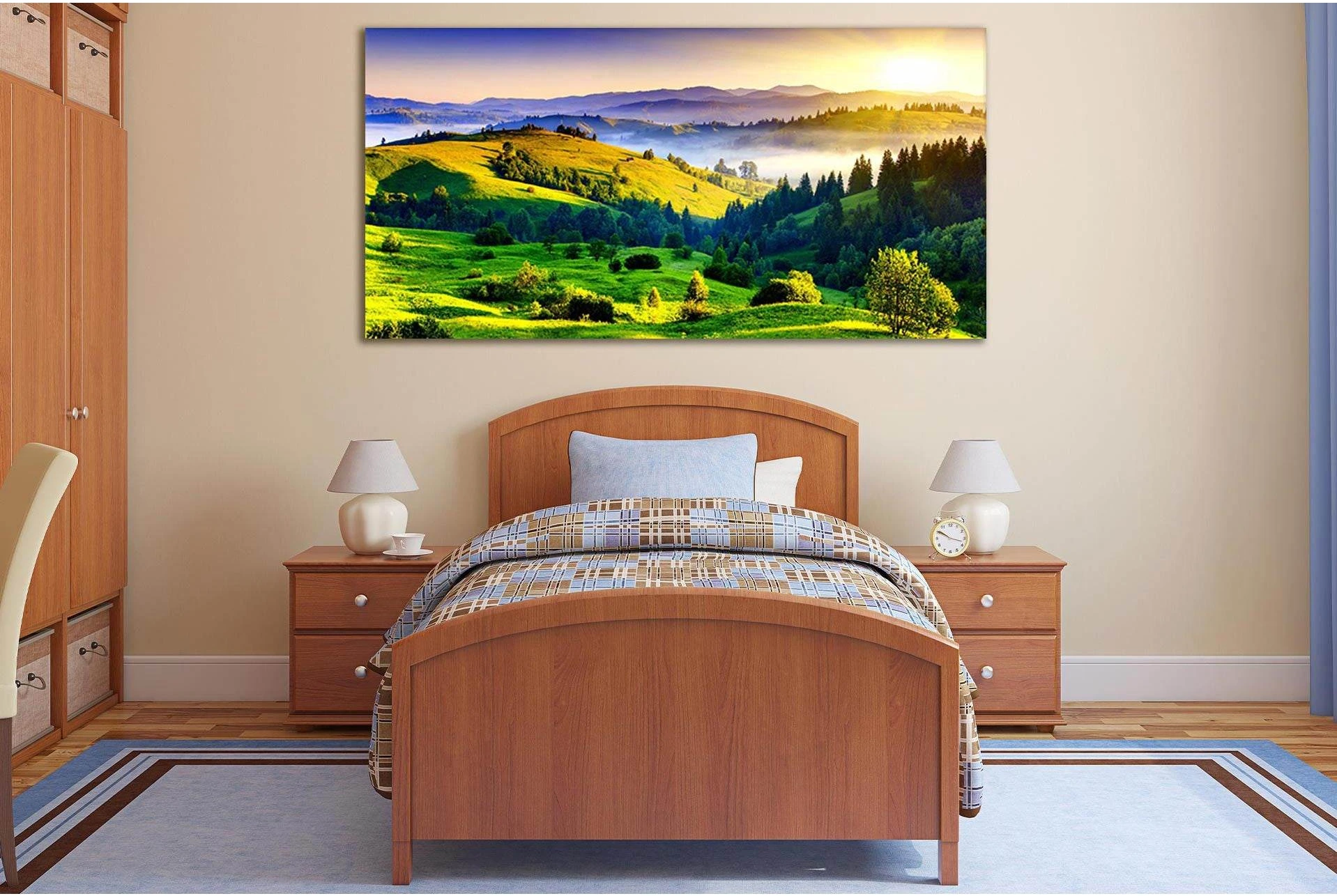 Green Hills At Dawn №SL206 Ready to Hang Canvas Print - Zellart Canvas Prints 0new, ALL_Products, SUNRISE & SUNSET WALL ART