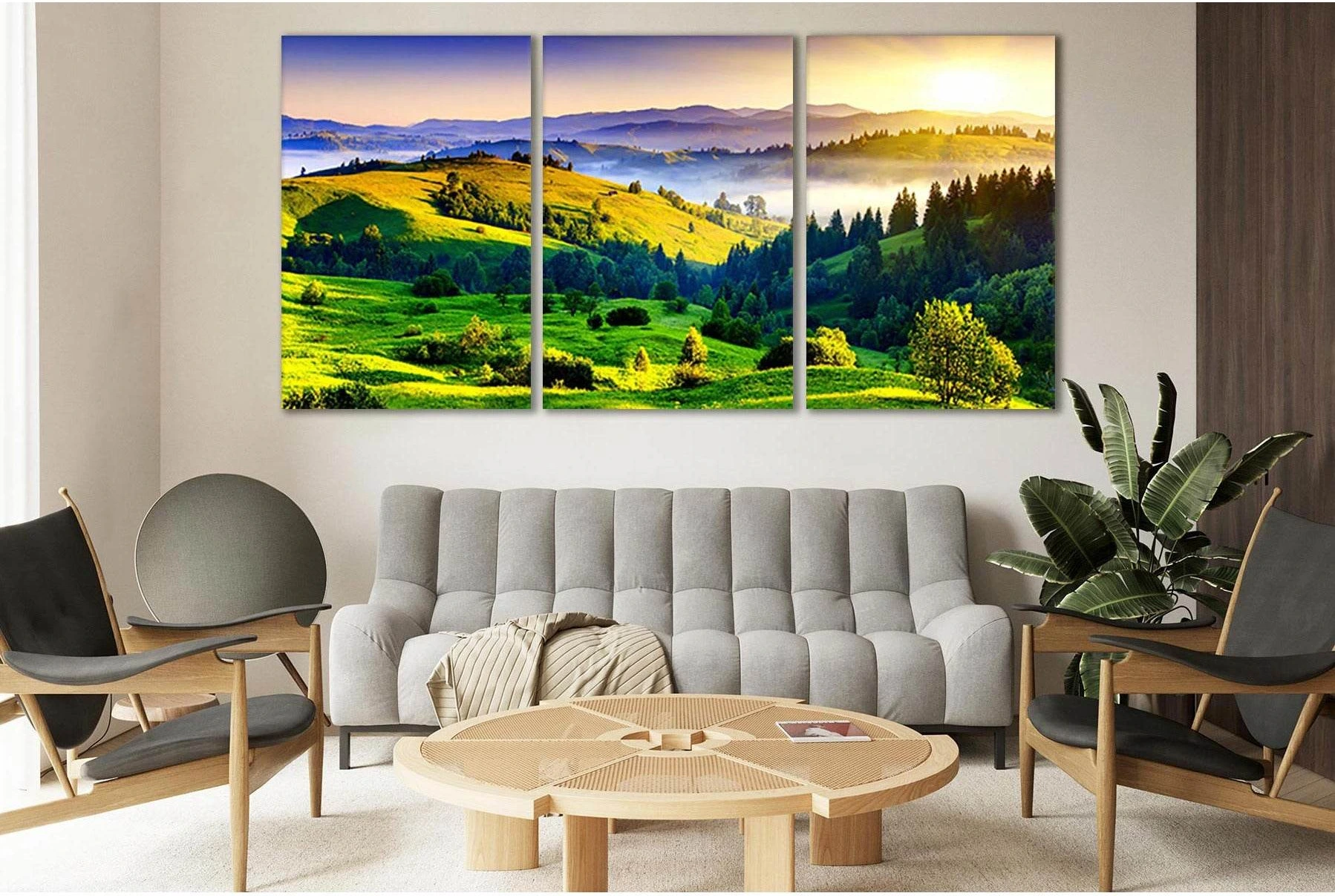 Green Hills At Dawn №SL206 Ready to Hang Canvas Print - Zellart Canvas Prints 0new, ALL_Products, SUNRISE & SUNSET WALL ART