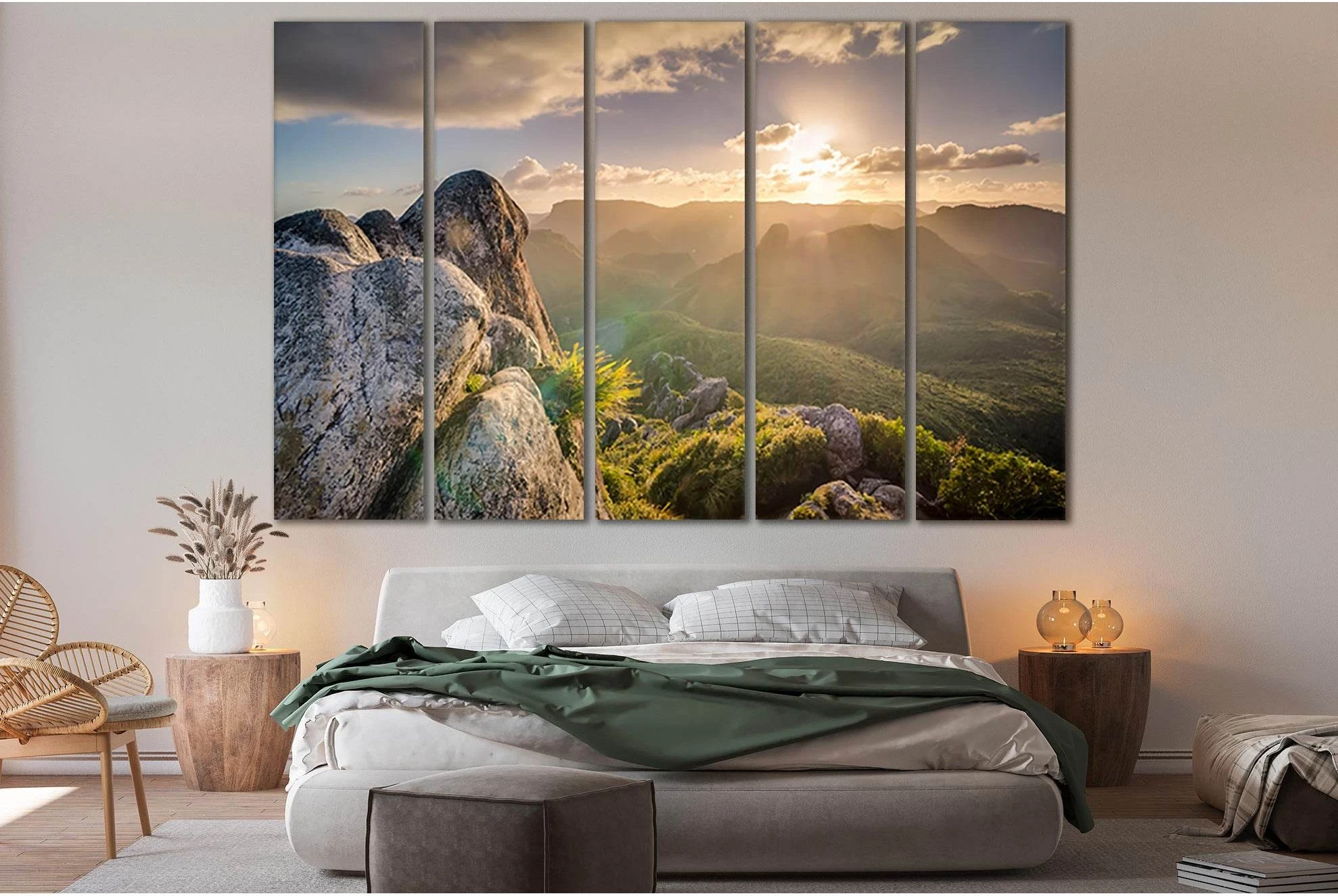 Green Mountain Landscape Dawn №SL263 Ready to Hang Canvas Print - Zellart Canvas Prints 0new, ALL_Products, SUNRISE & SUNSET WALL ART