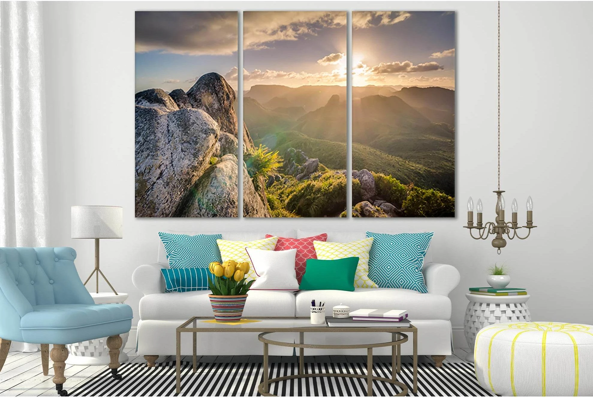 Green Mountain Landscape Dawn №SL263 Ready to Hang Canvas Print - Zellart Canvas Prints 0new, ALL_Products, SUNRISE & SUNSET WALL ART