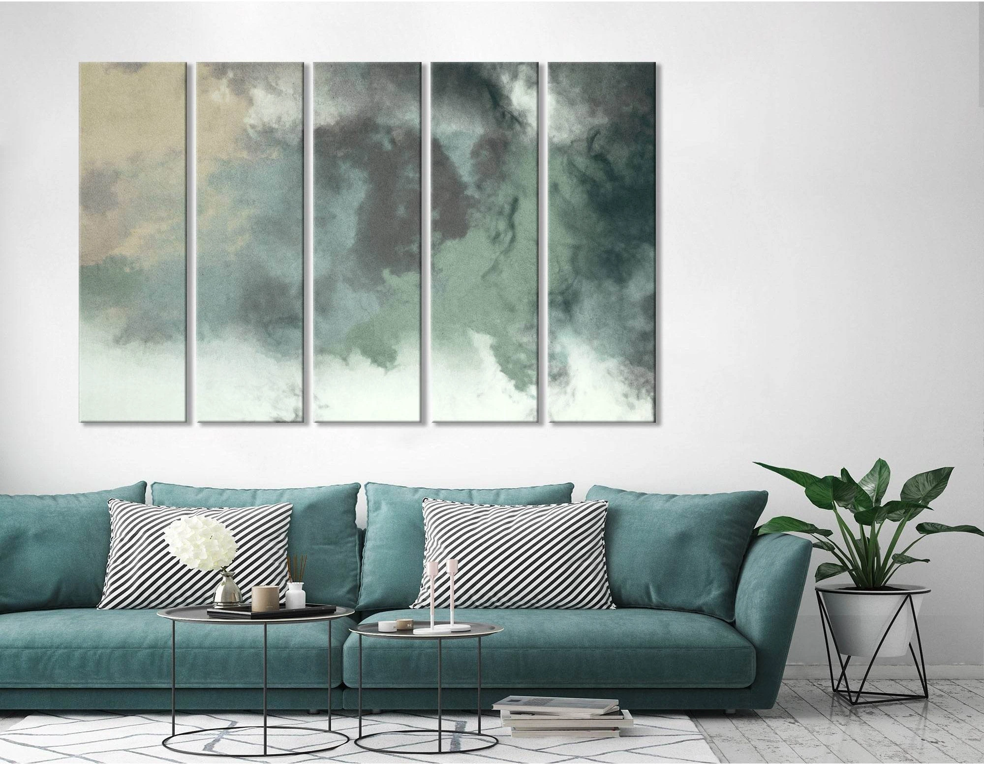 Green Smoke Abstarct №04370 Ready to Hang Canvas Print - Zellart Canvas Prints ALL_Products