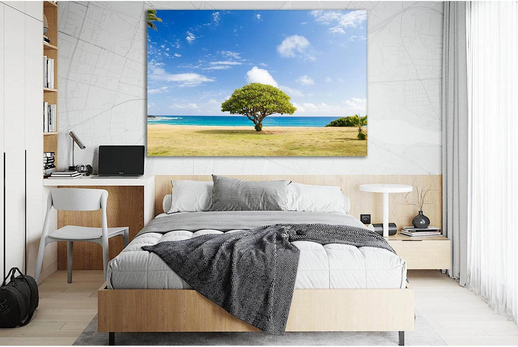 Green Tree On The Shore №SL516 Ready to Hang Canvas Print - Zellart Canvas Prints 0new, ALL_Products, Trees Wall Art