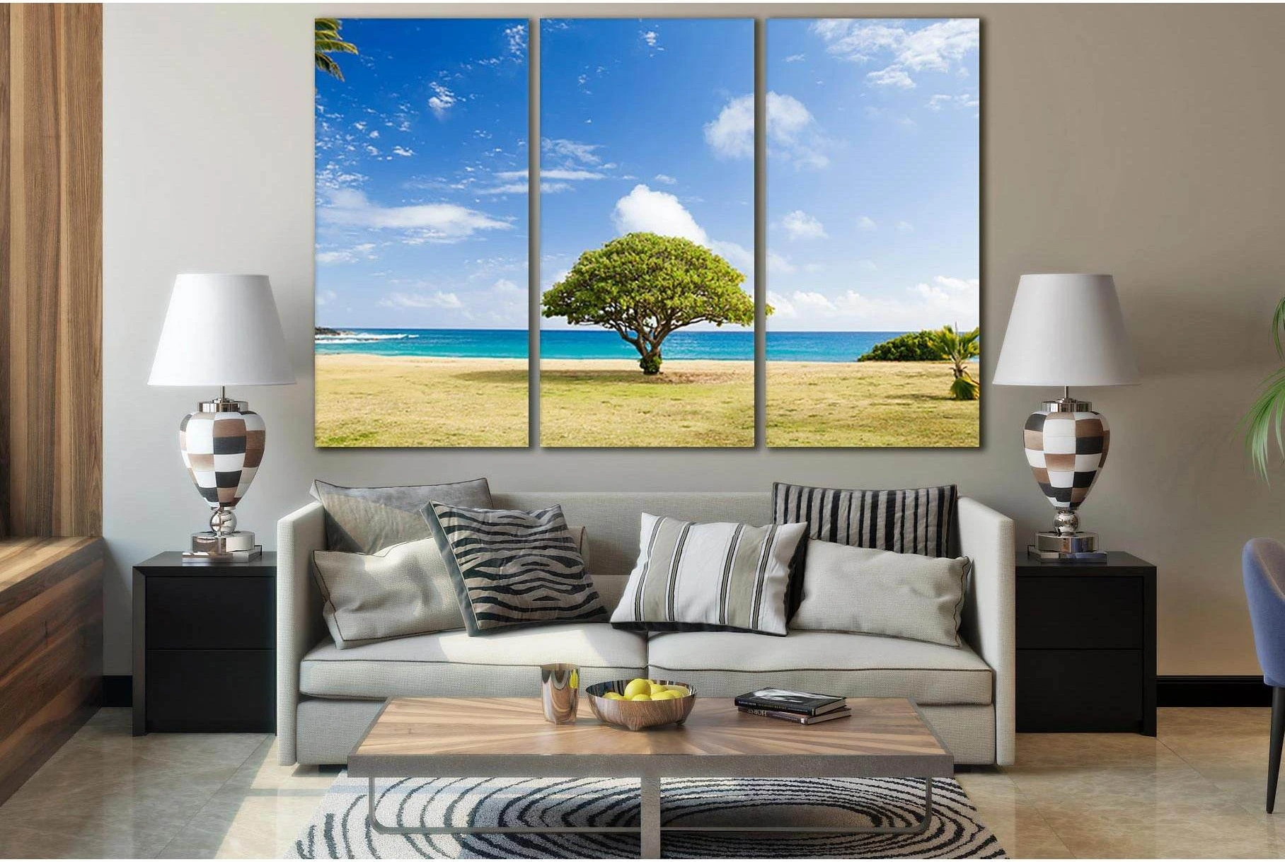 Green Tree On The Shore №SL516 Ready to Hang Canvas Print - Zellart Canvas Prints 0new, ALL_Products, Trees Wall Art