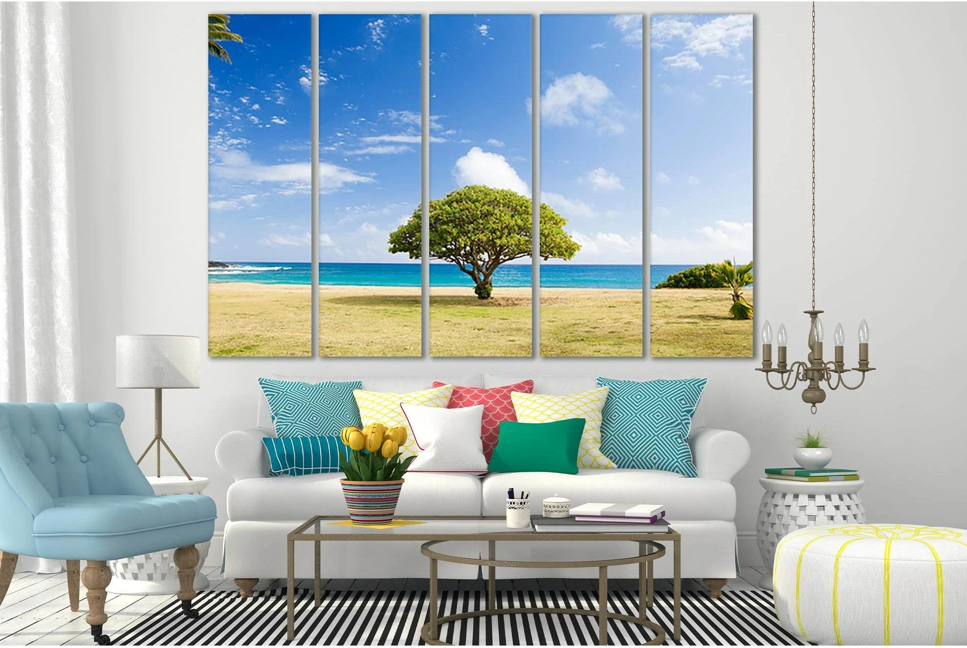 Green Tree On The Shore №SL516 Ready to Hang Canvas Print - Zellart Canvas Prints 0new, ALL_Products, Trees Wall Art