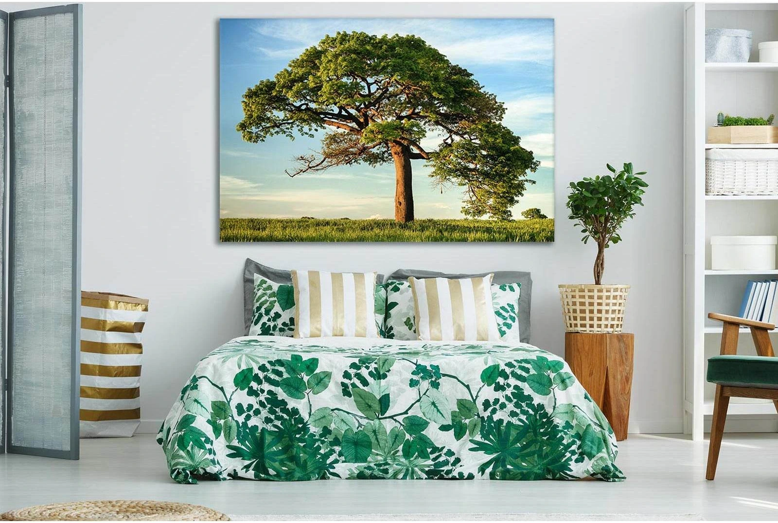 Green Tree Under Blue Sky №SL515 Ready to Hang Canvas Print - Zellart Canvas Prints 0new, ALL_Products, Trees Wall Art