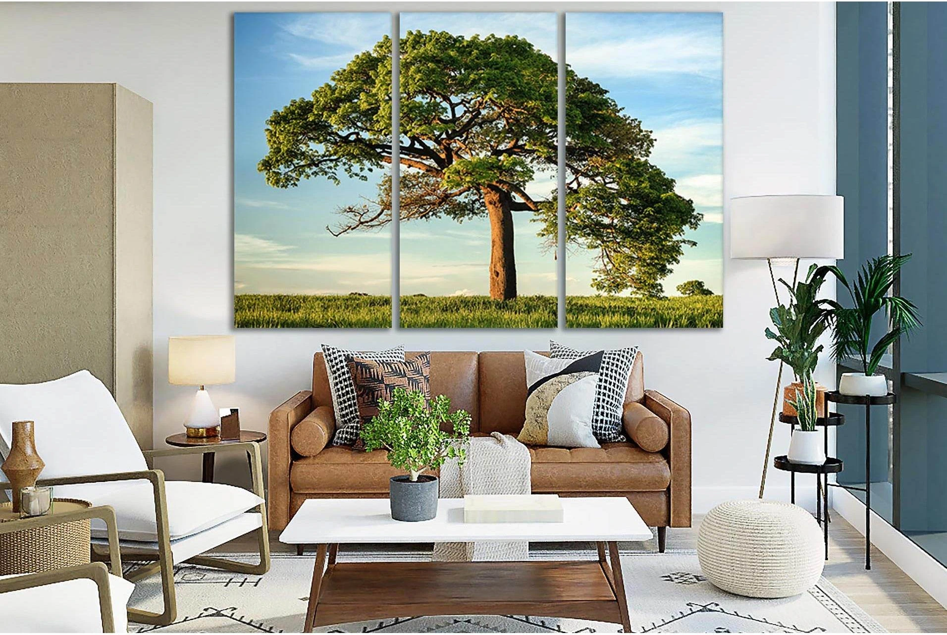 Green Tree Under Blue Sky №SL515 Ready to Hang Canvas Print - Zellart Canvas Prints 0new, ALL_Products, Trees Wall Art