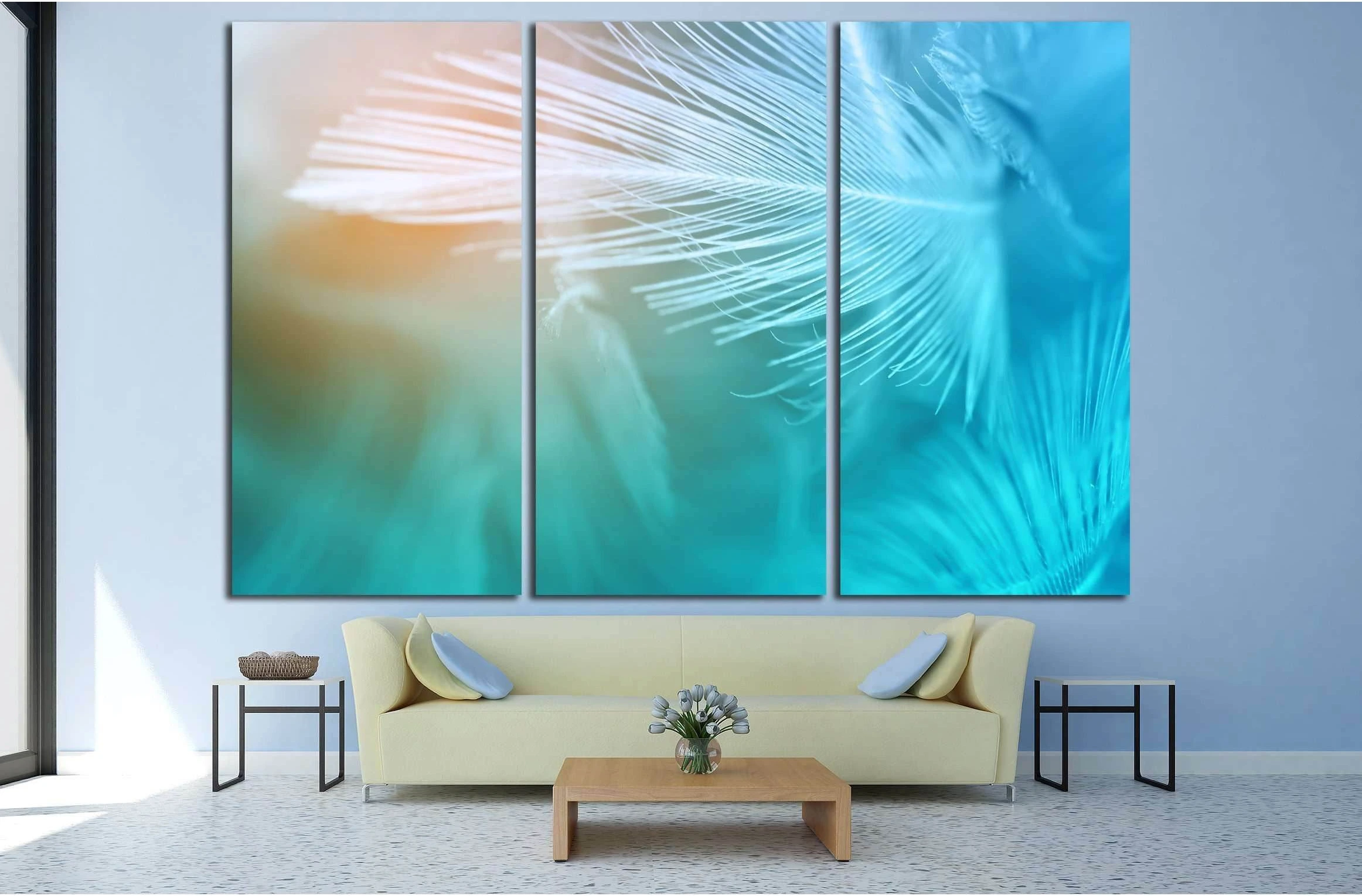 Green turquoise and blue color trends chicken feather texture background №3238 Ready to Hang Canvas Print - Zellart Canvas Prints ALL_Products, s-3238