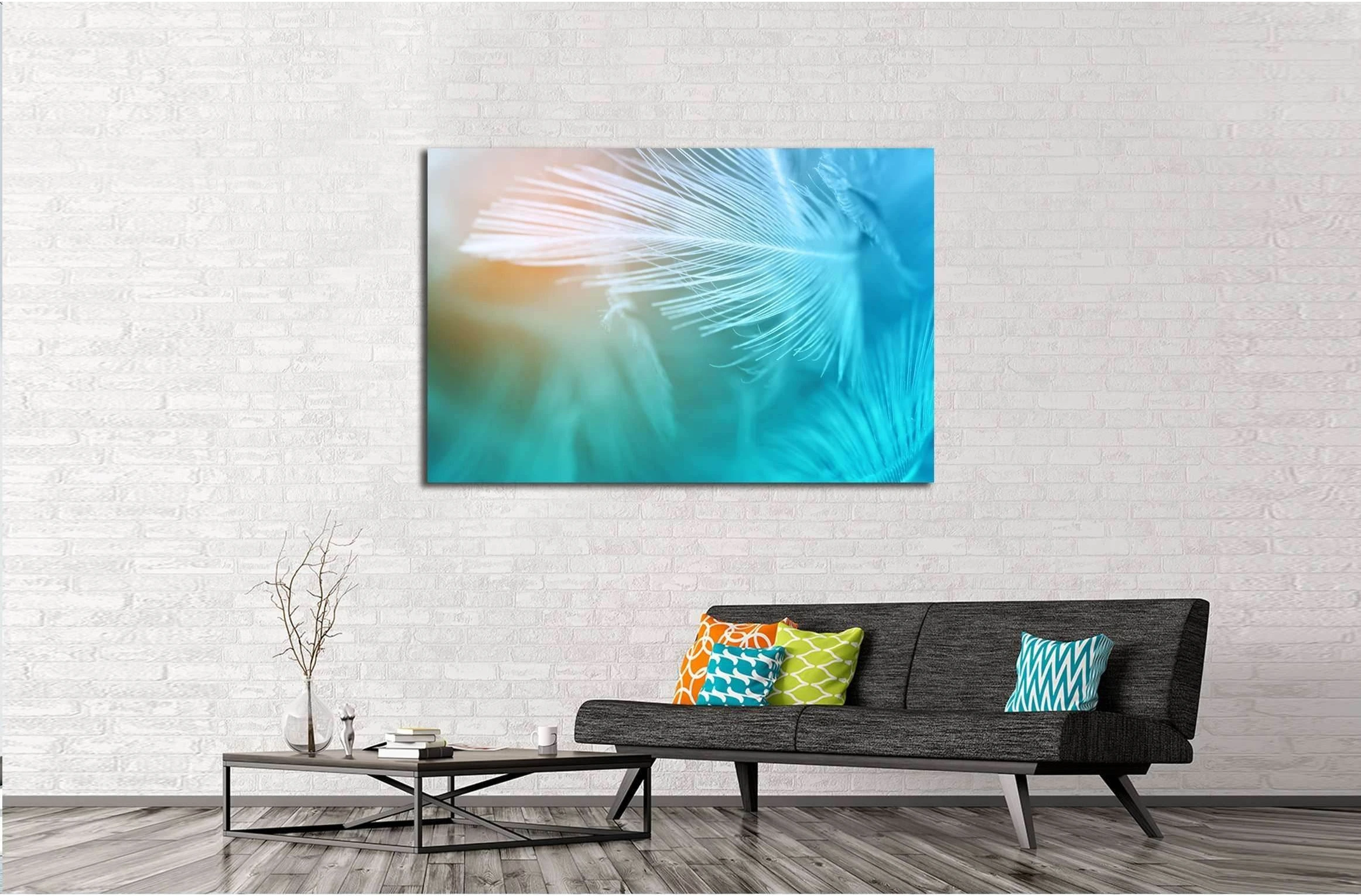 Green turquoise and blue color trends chicken feather texture background №3238 Ready to Hang Canvas Print - Zellart Canvas Prints ALL_Products, s-3238