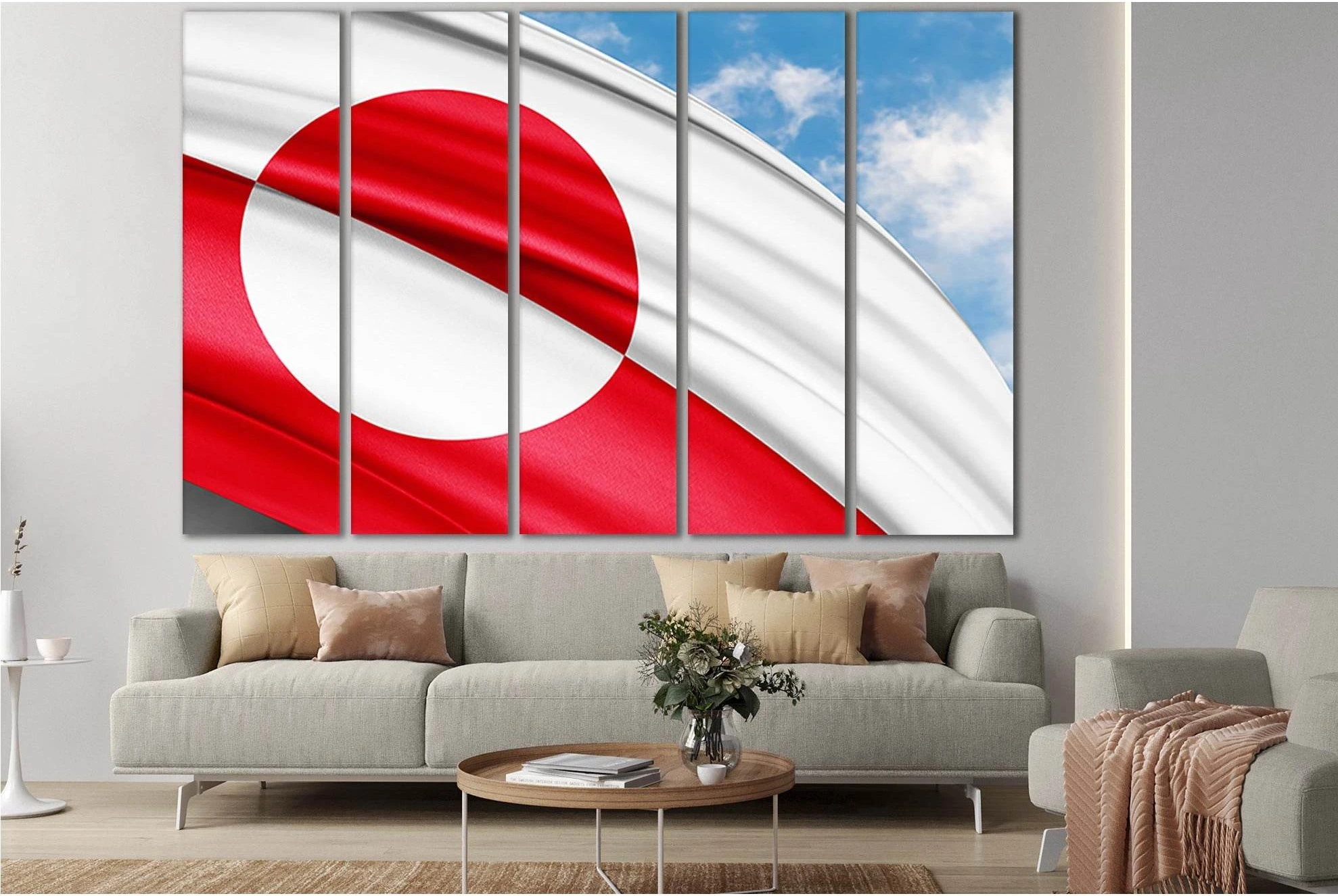 Greenland Flag Of Silk №SL1202 Ready to Hang Canvas Print - Zellart Canvas Prints 0new, ALL_Products, Flags