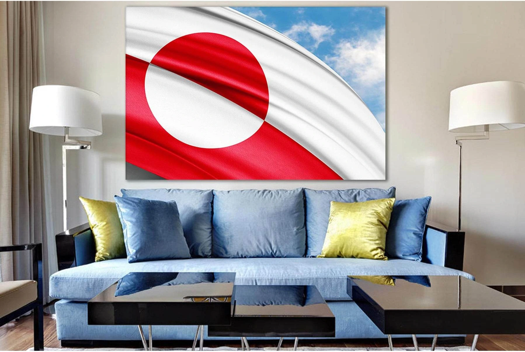 Greenland Flag Of Silk №SL1202 Ready to Hang Canvas Print - Zellart Canvas Prints 0new, ALL_Products, Flags