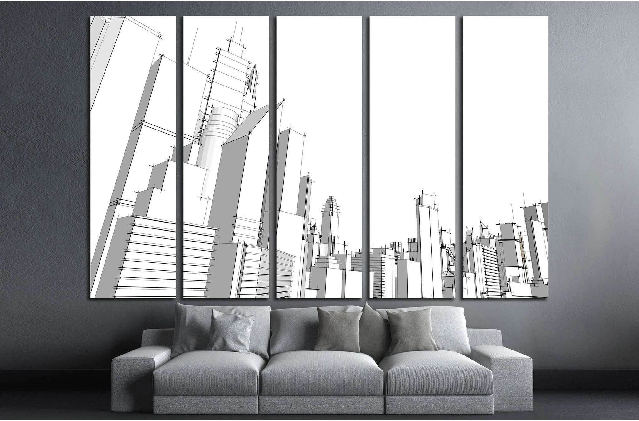 Grey city №1925 Ready to Hang Canvas Print - Zellart Canvas Prints ALL_Products, s-1925