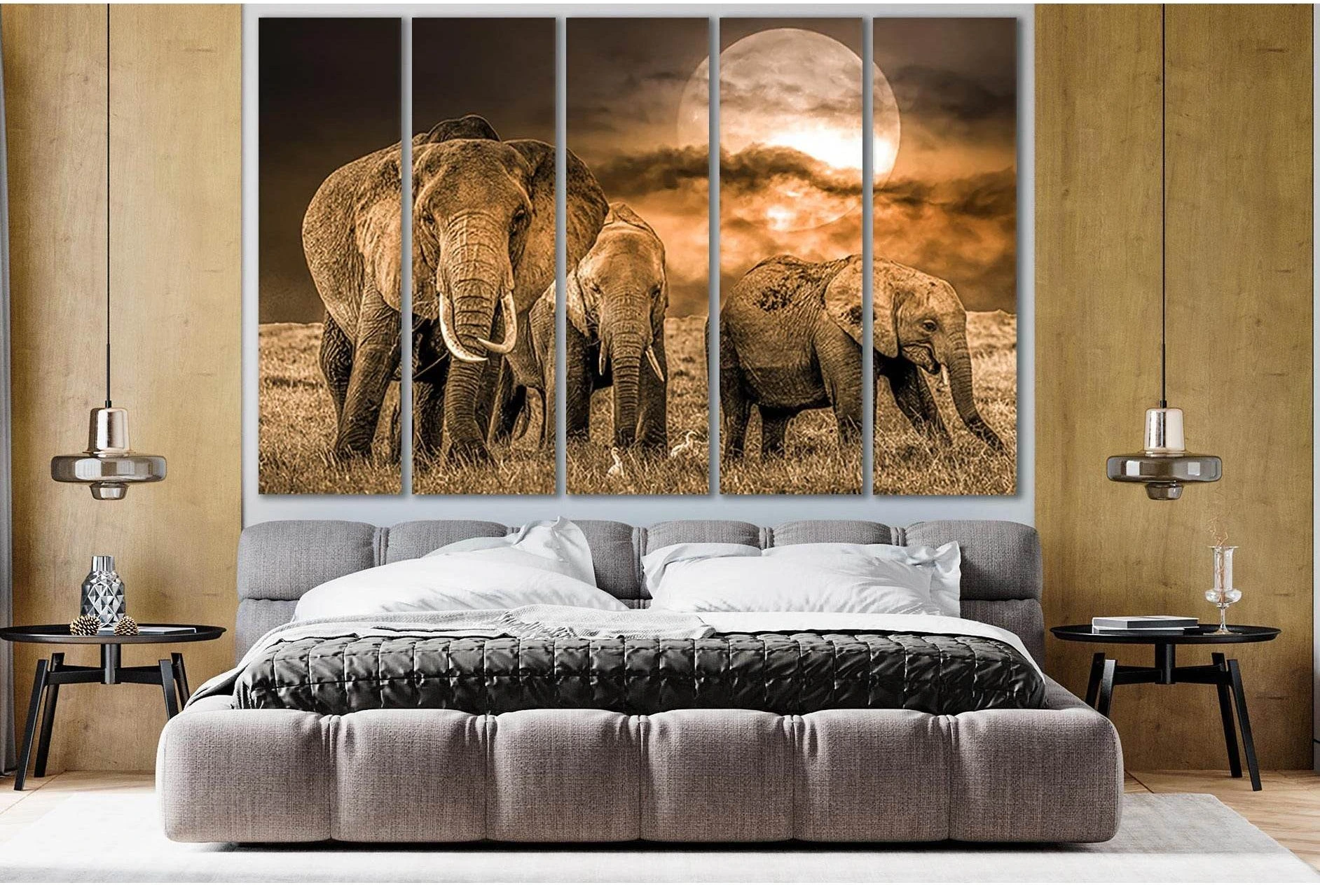 Group Of African Elephants №SL1048 Ready to Hang Canvas Print - Zellart Canvas Prints 0new, ALL_Products, Animals & Wildlife, Elephant