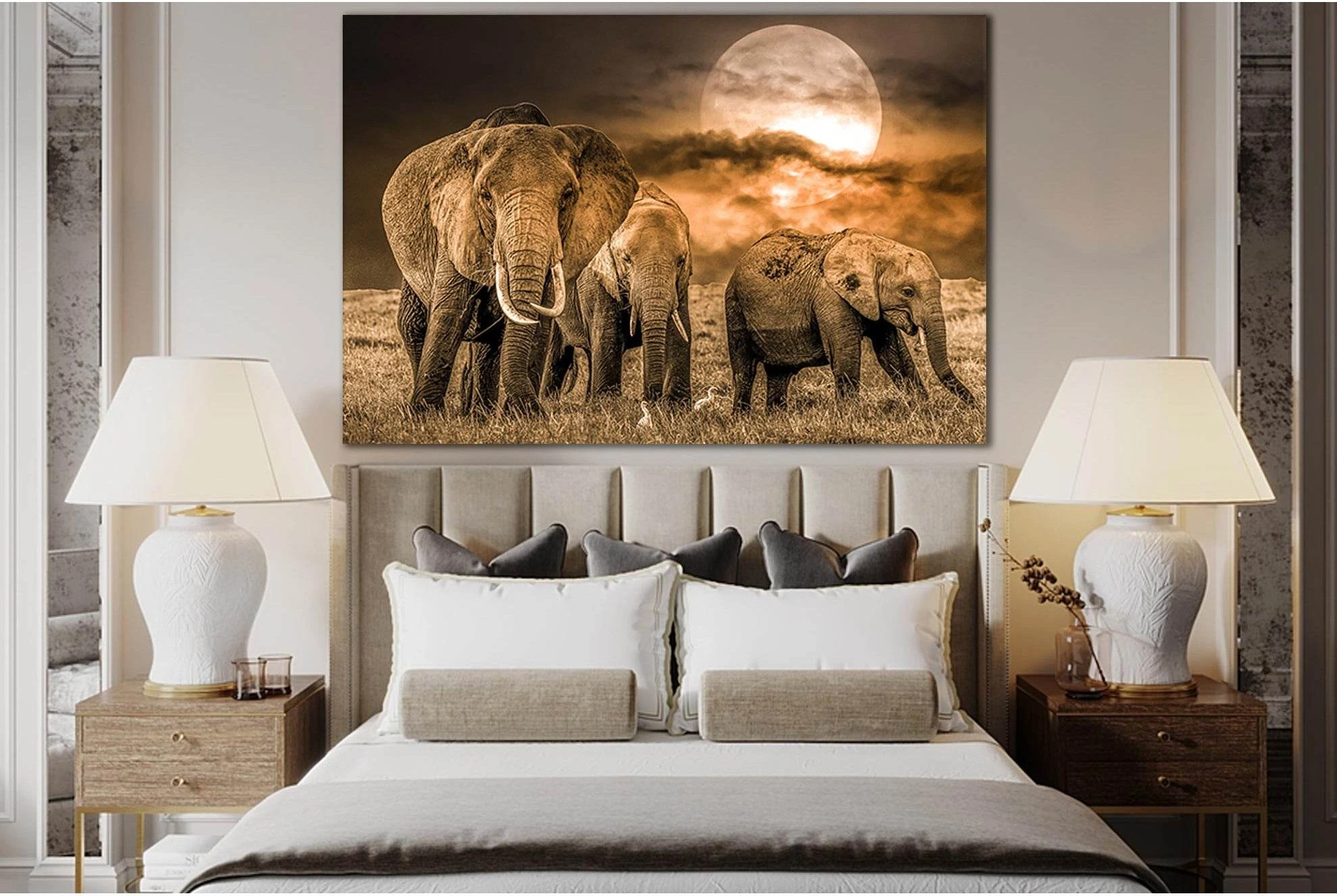 Group Of African Elephants №SL1048 Ready to Hang Canvas Print - Zellart Canvas Prints 0new, ALL_Products, Animals & Wildlife, Elephant