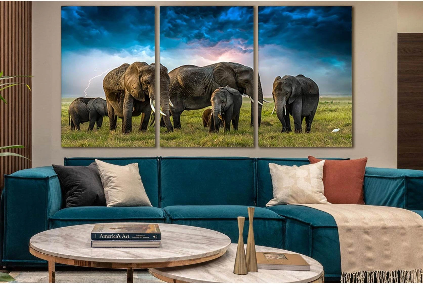 Group Of Elephants In The Field №SL1017 Ready to Hang Canvas Print - Zellart Canvas Prints 0new, ALL_Products, Animals & Wildlife, Elephant