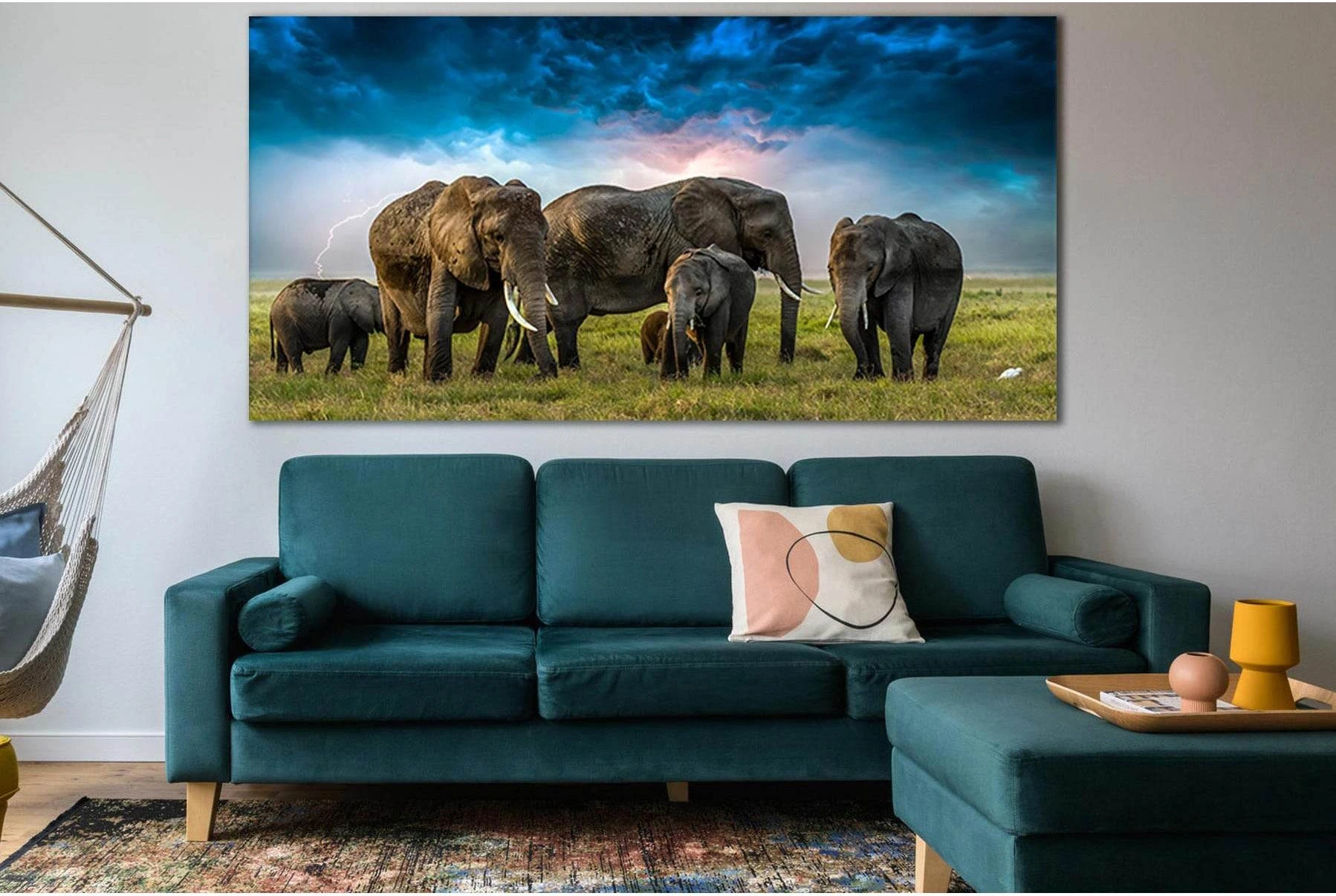 Group Of Elephants In The Field №SL1017 Ready to Hang Canvas Print - Zellart Canvas Prints 0new, ALL_Products, Animals & Wildlife, Elephant
