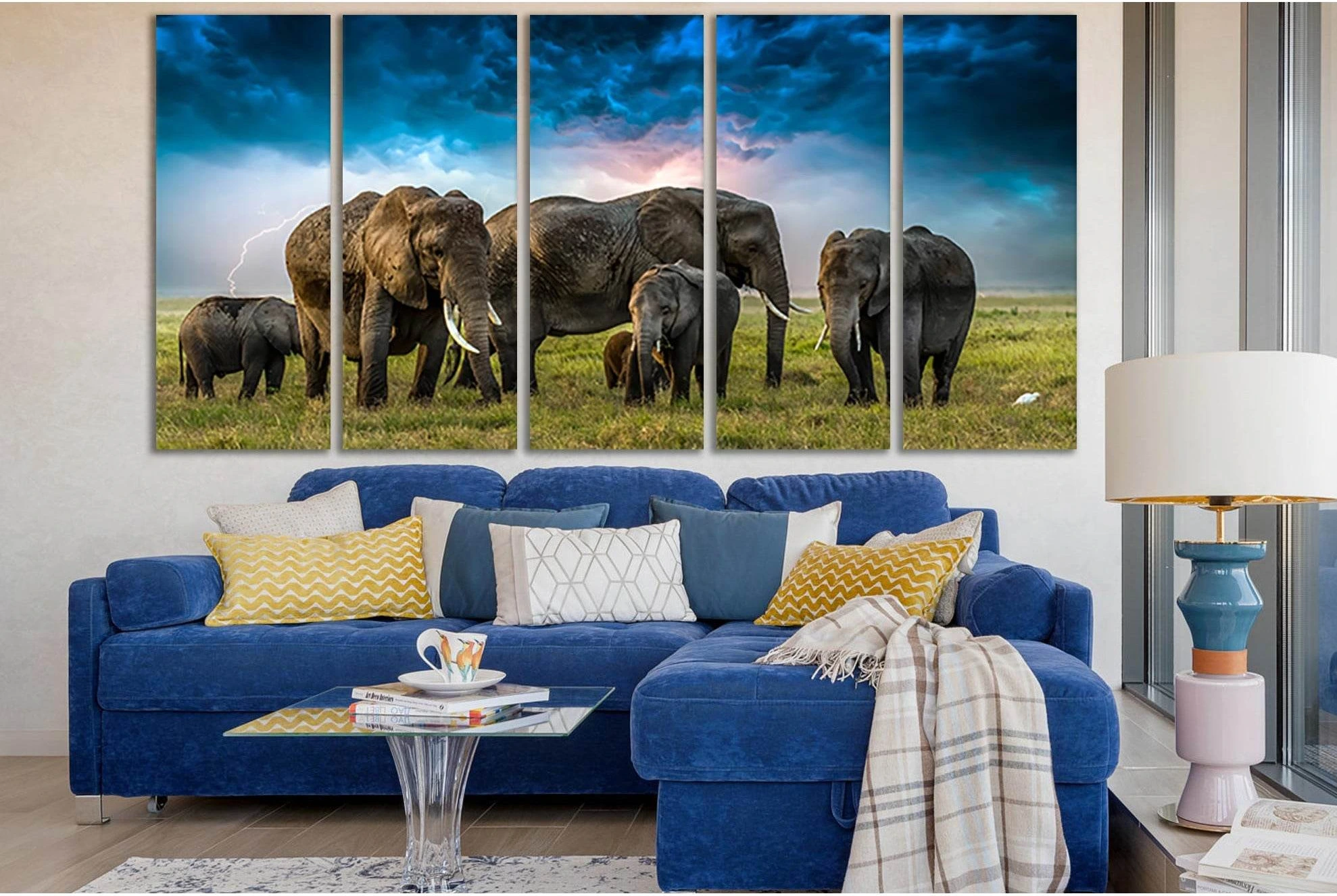 Group Of Elephants In The Field №SL1017 Ready to Hang Canvas Print - Zellart Canvas Prints 0new, ALL_Products, Animals & Wildlife, Elephant