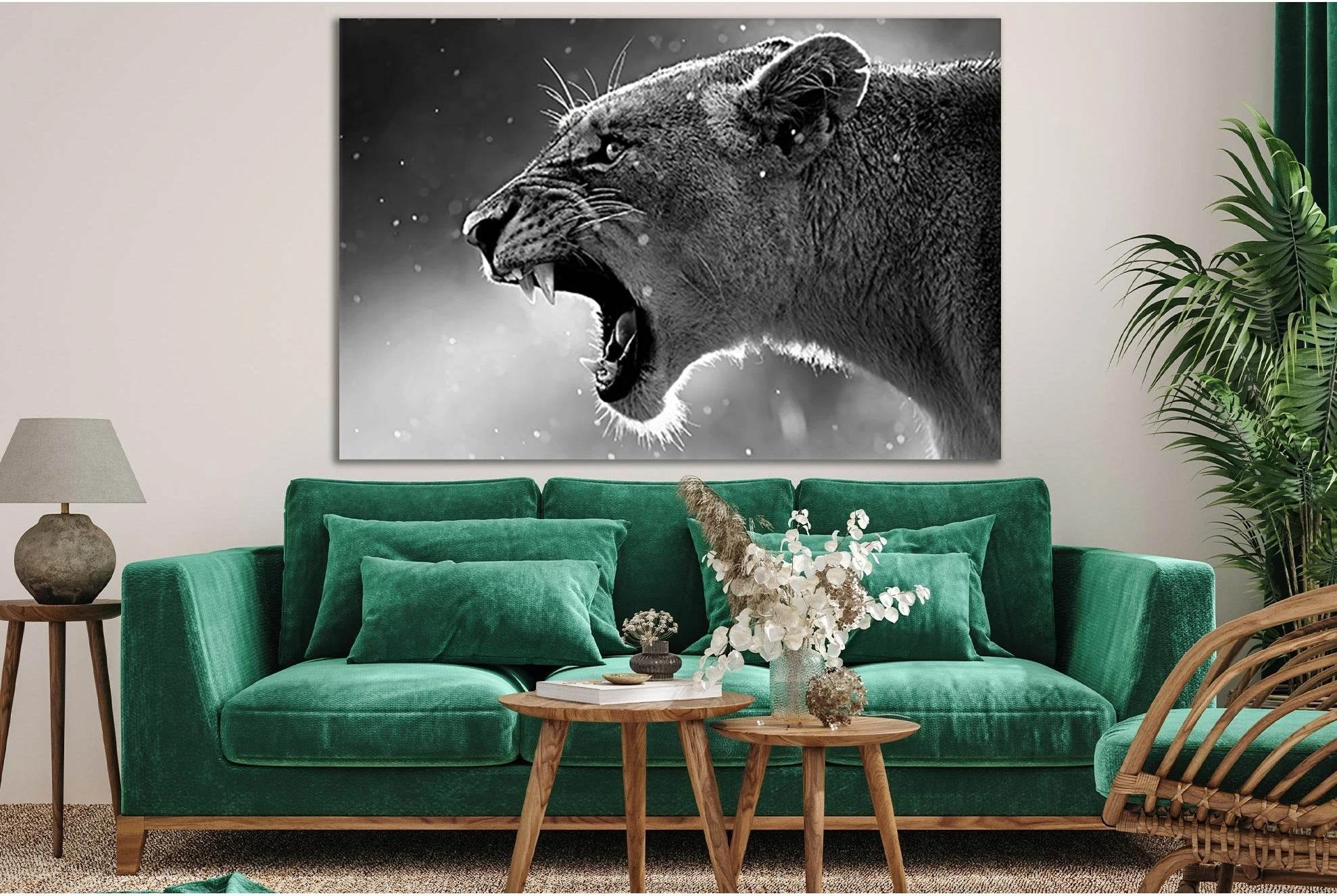 Growling Lioness In Black And White №SL855 Ready to Hang Canvas Print - Zellart Canvas Prints 0new, ALL_Products, Black & White Wall Art, Lion
