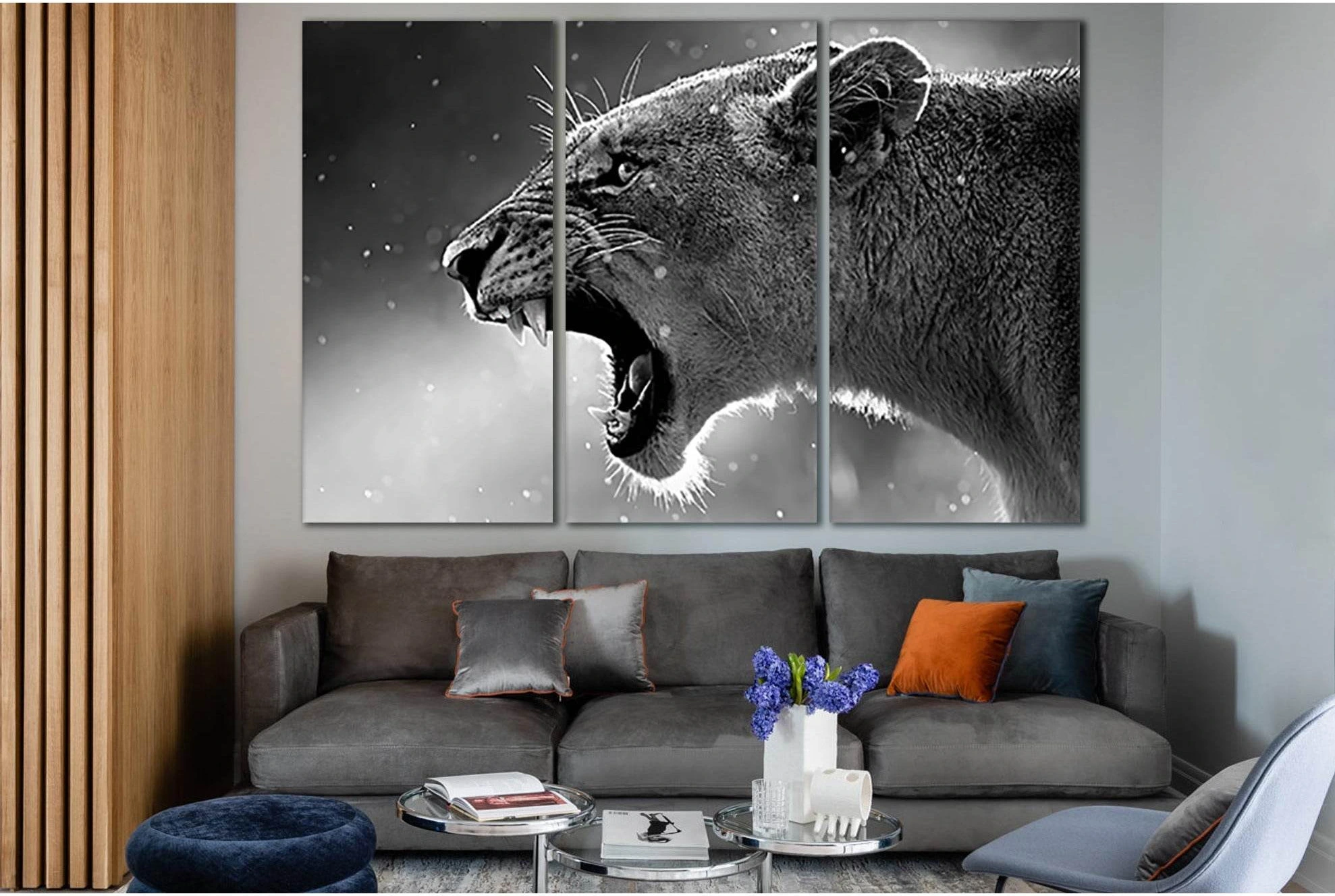 Growling Lioness In Black And White №SL855 Ready to Hang Canvas Print - Zellart Canvas Prints 0new, ALL_Products, Black & White Wall Art, Lion