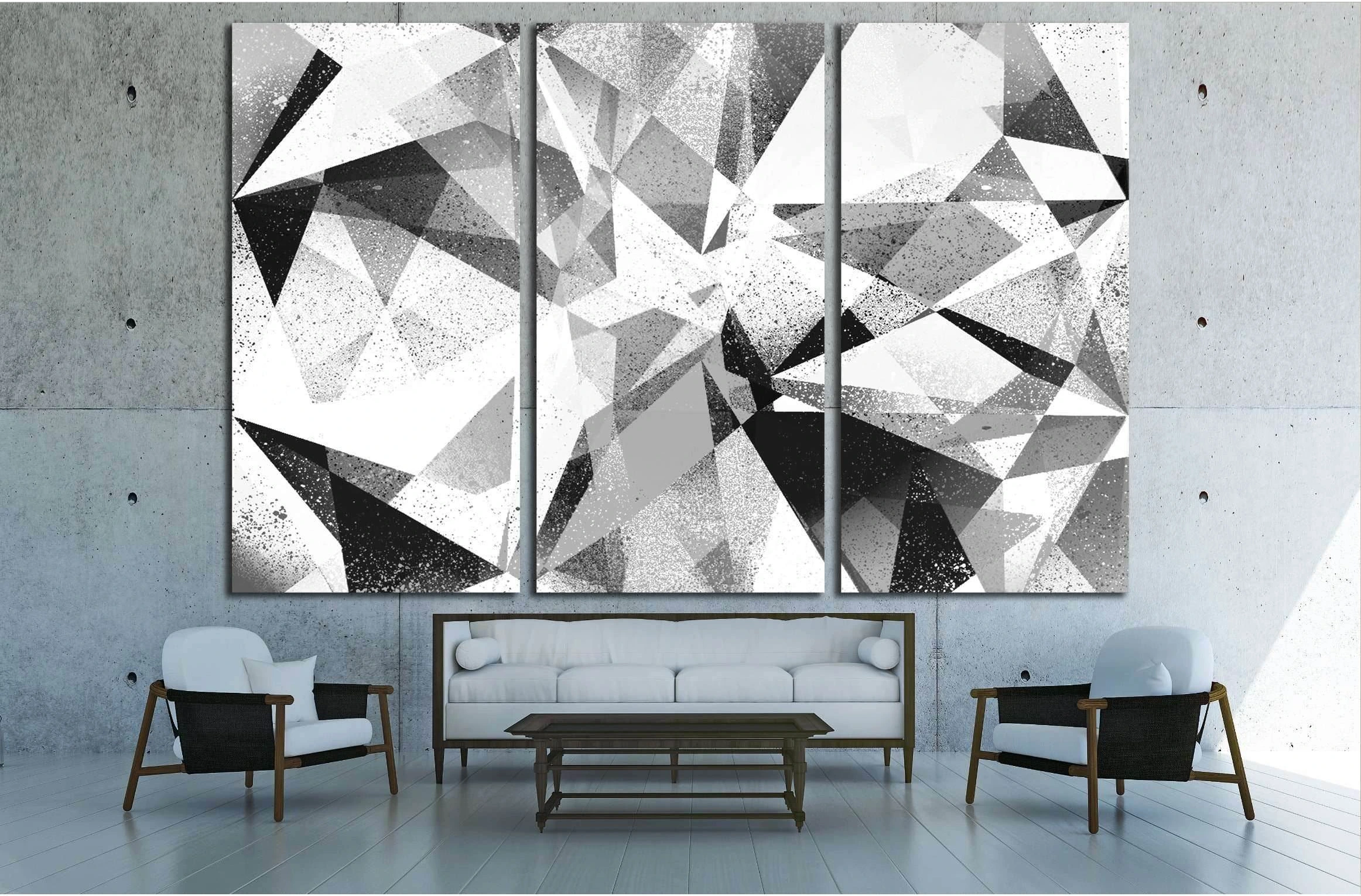 Grunge geometric black and white abstract background illustration №2876 Ready to Hang Canvas Print - Zellart Canvas Prints ALL_Products, s-2876