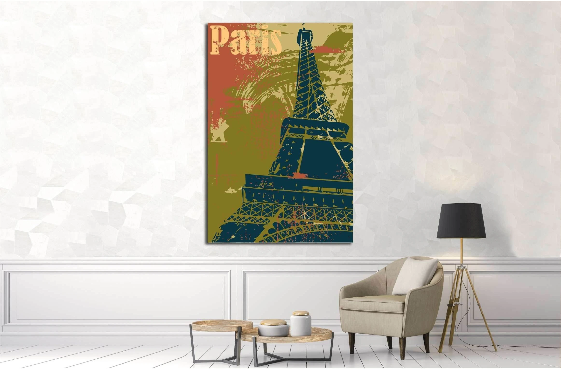 Grunge style Eiffel Tower layout №4524 Ready to Hang Canvas Print - Zellart Canvas Prints ALL_Products, s-4524
